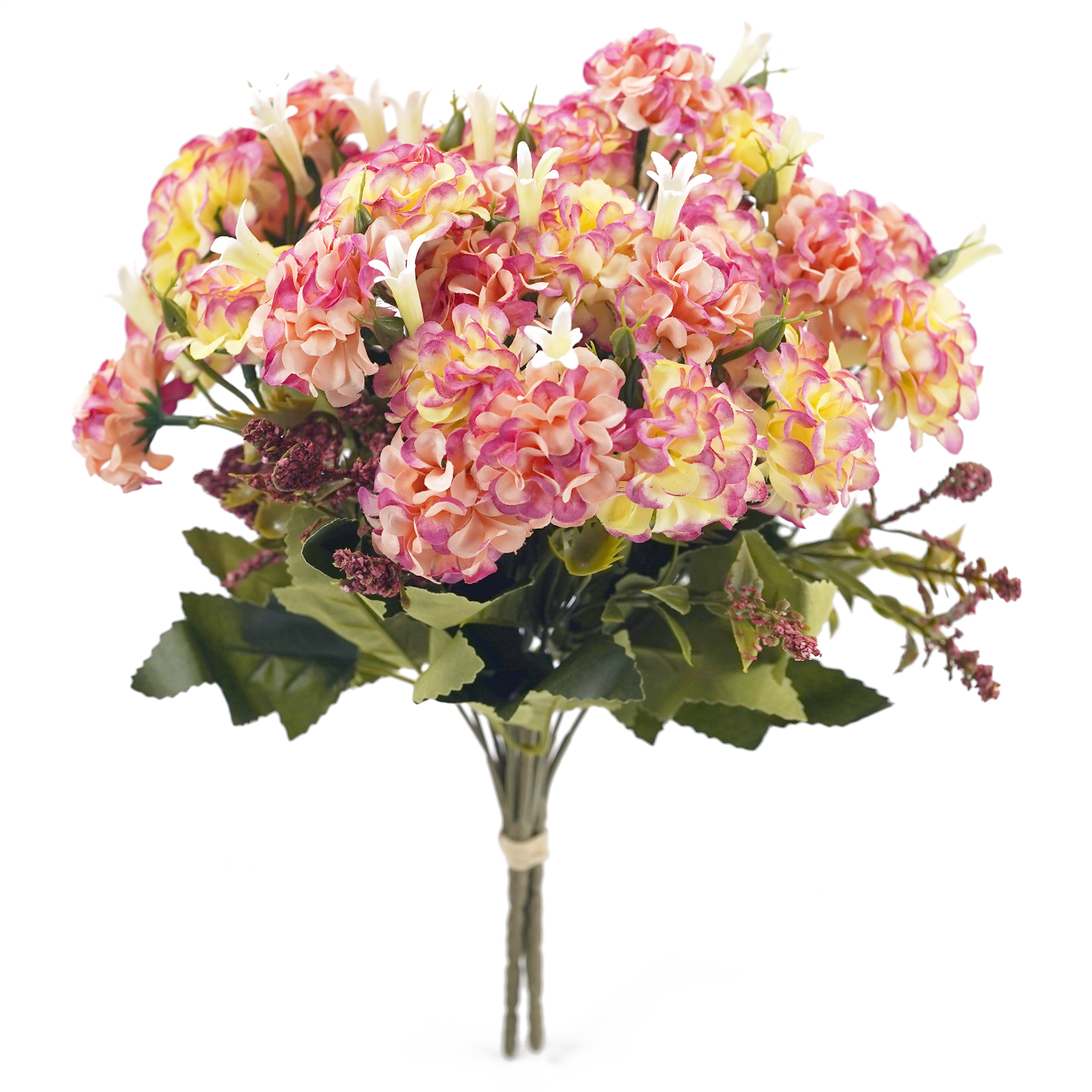 Boquetx 3 Branches Assorted Long petal Pom mums Pink Artificial Flower Bouquet 33cm Tall