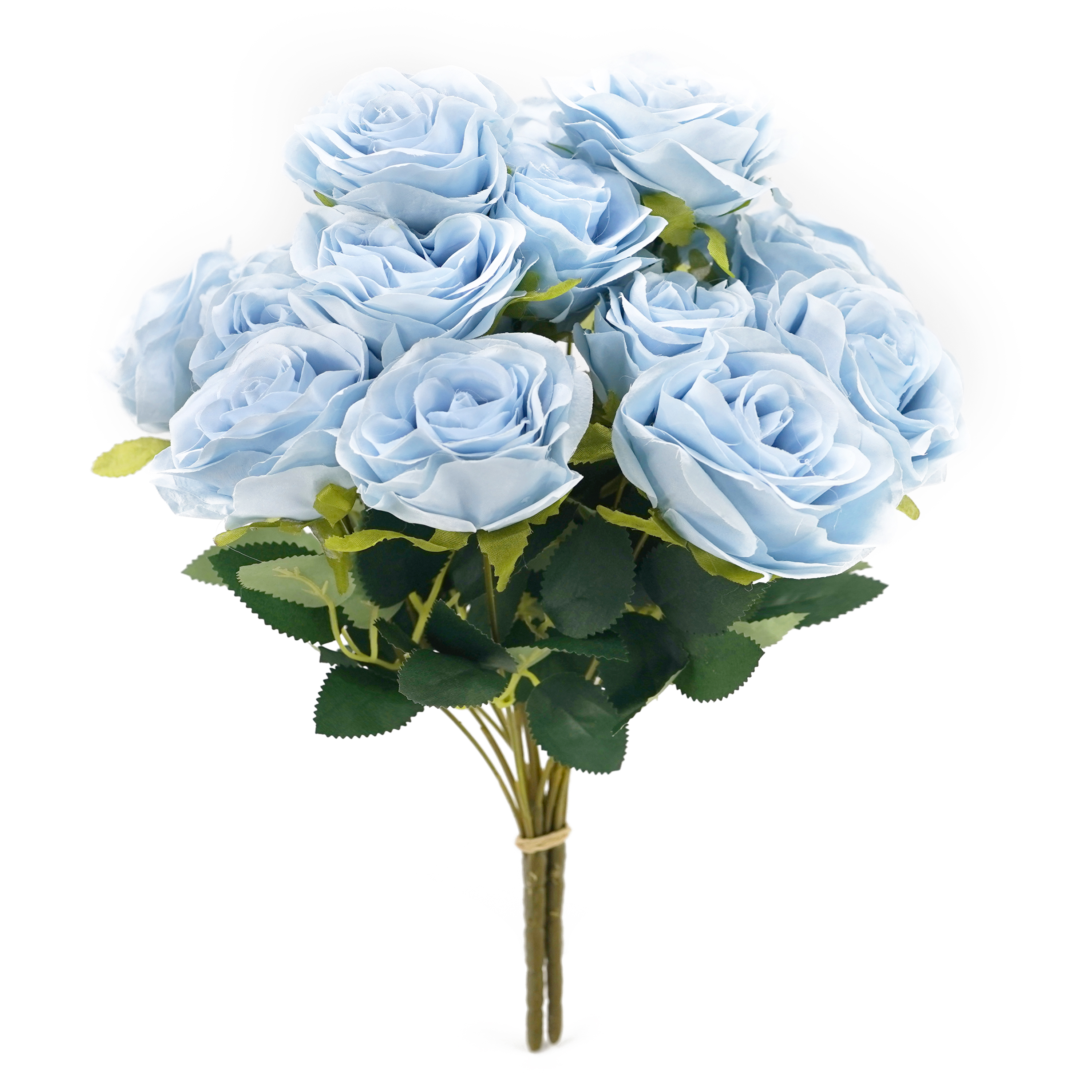 Boquetx 2 Branches Decorative Blue Artificial Tea Rose Flower Bouquet 40cm Tall
