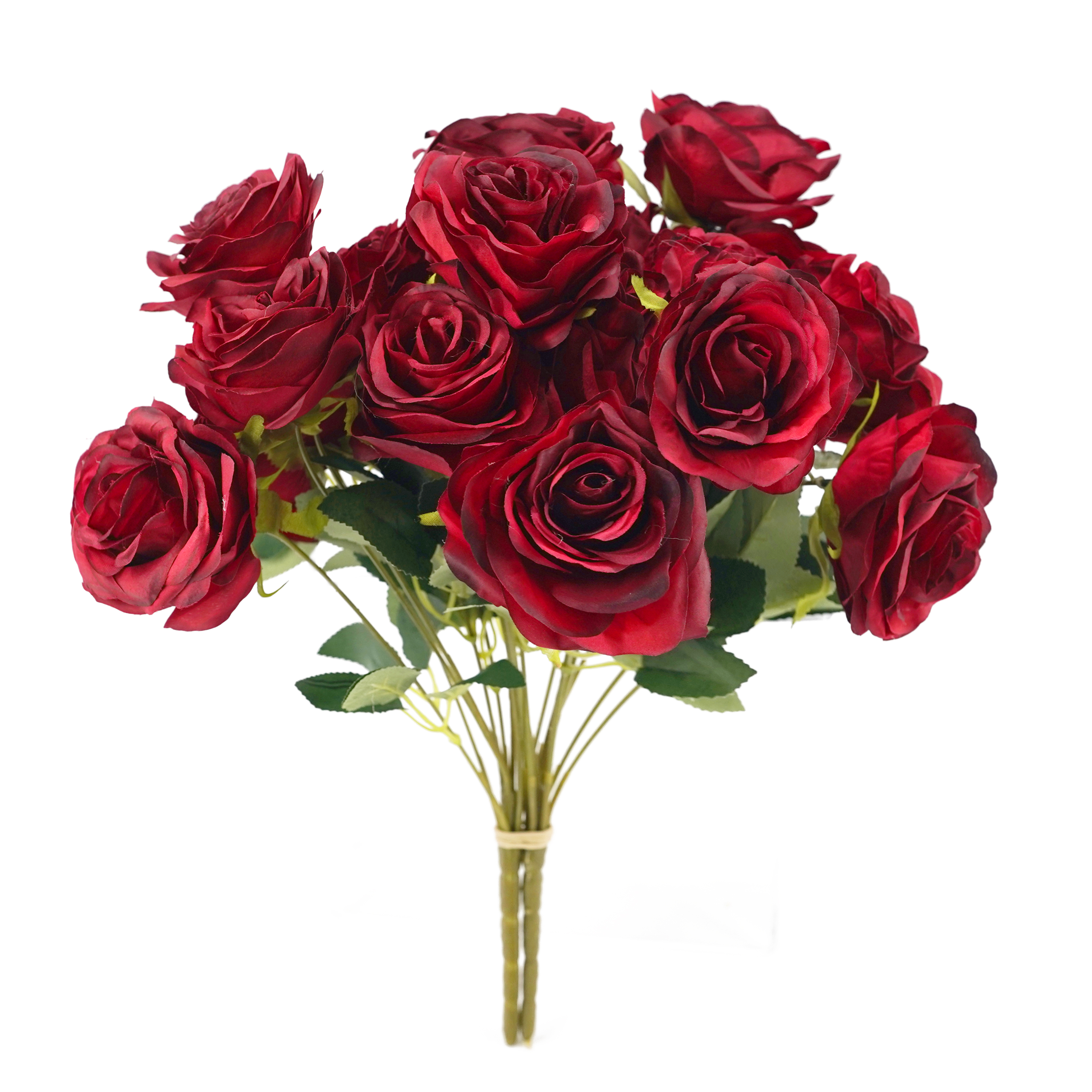 Boquetx 2 Branches Decorative Red Artificial Tea Rose Flower Bouquet 40cm Tall