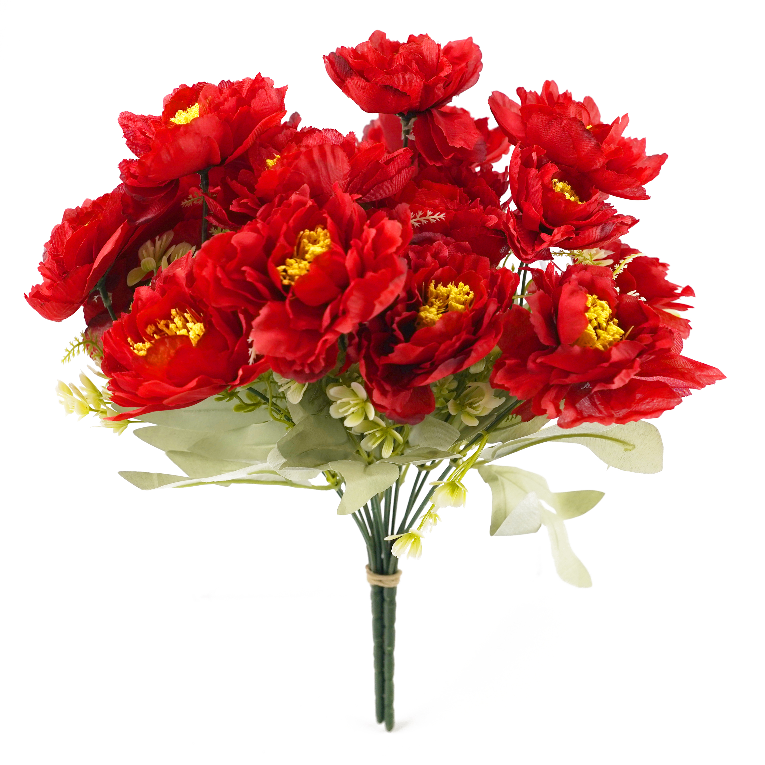 Boquetx Decorative 3 Branches Red Assorted Artificial Peony Flower Bouquet 35cm Tall