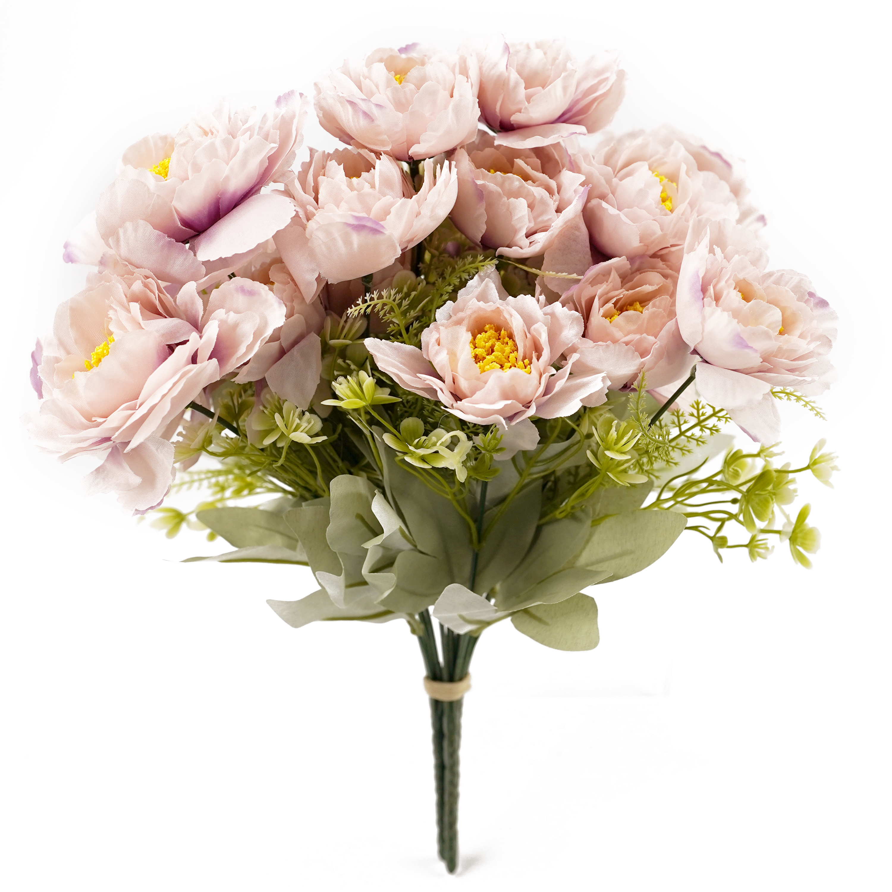 Boquetx Decorative 3 Branches Peach Pink Assorted Artificial Peony Flower Bouquet 35cm Tall