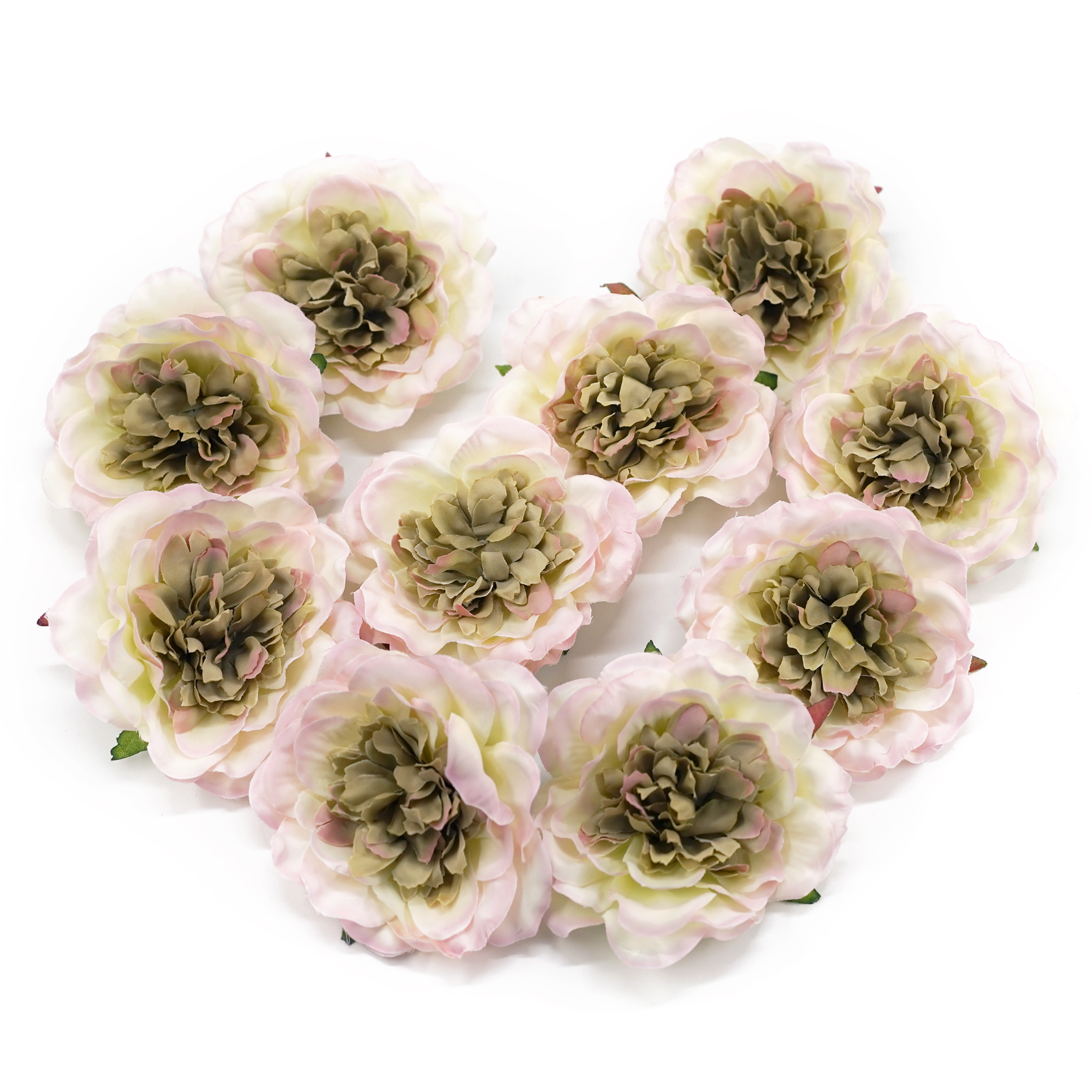 Boquetx 10 Pieces DIY Pink Green Artificial Peony Flowers 9cm in Diameter