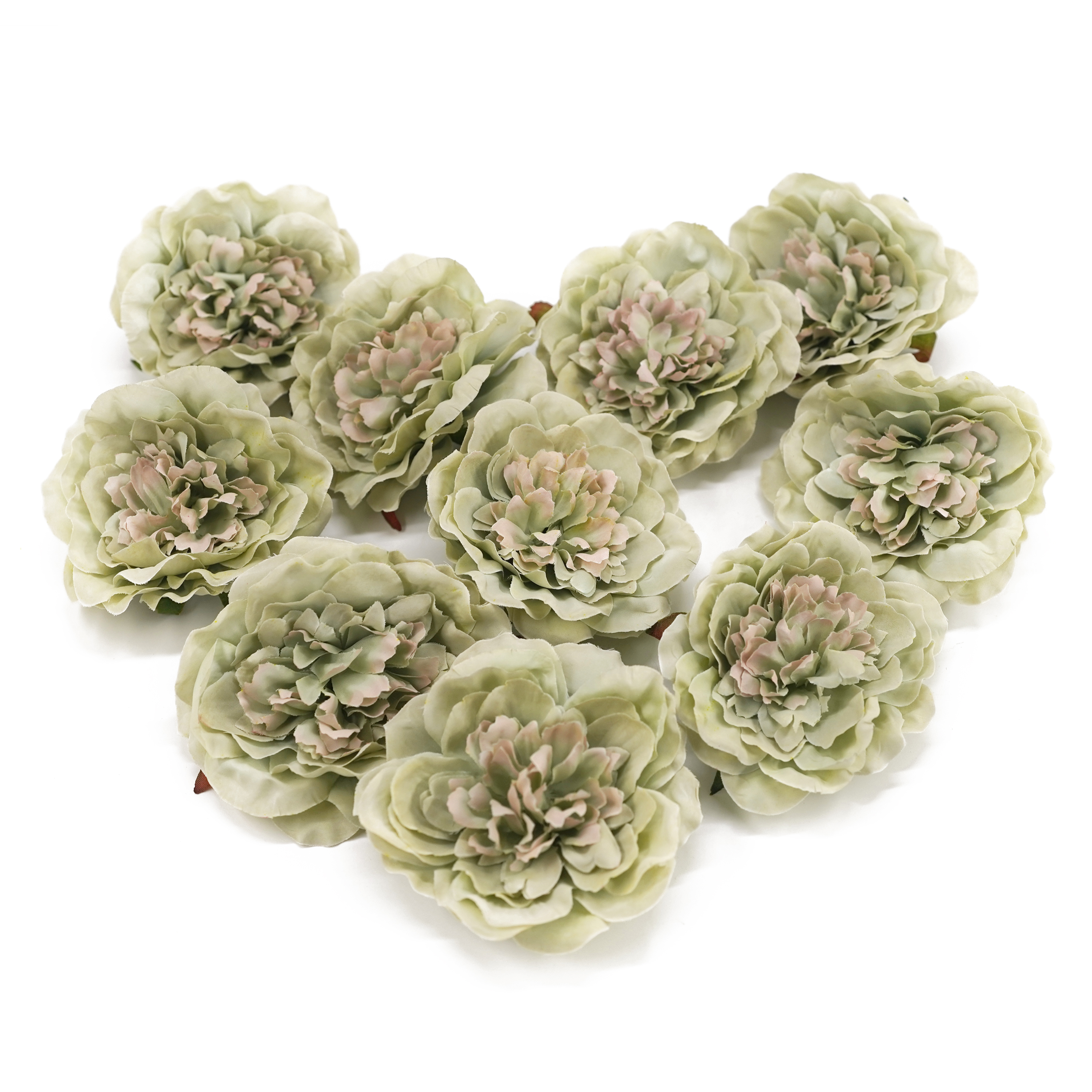 Boquetx 10 Pieces DIY Grayish Green Artificial Peony Flowers 9cm in Diameter