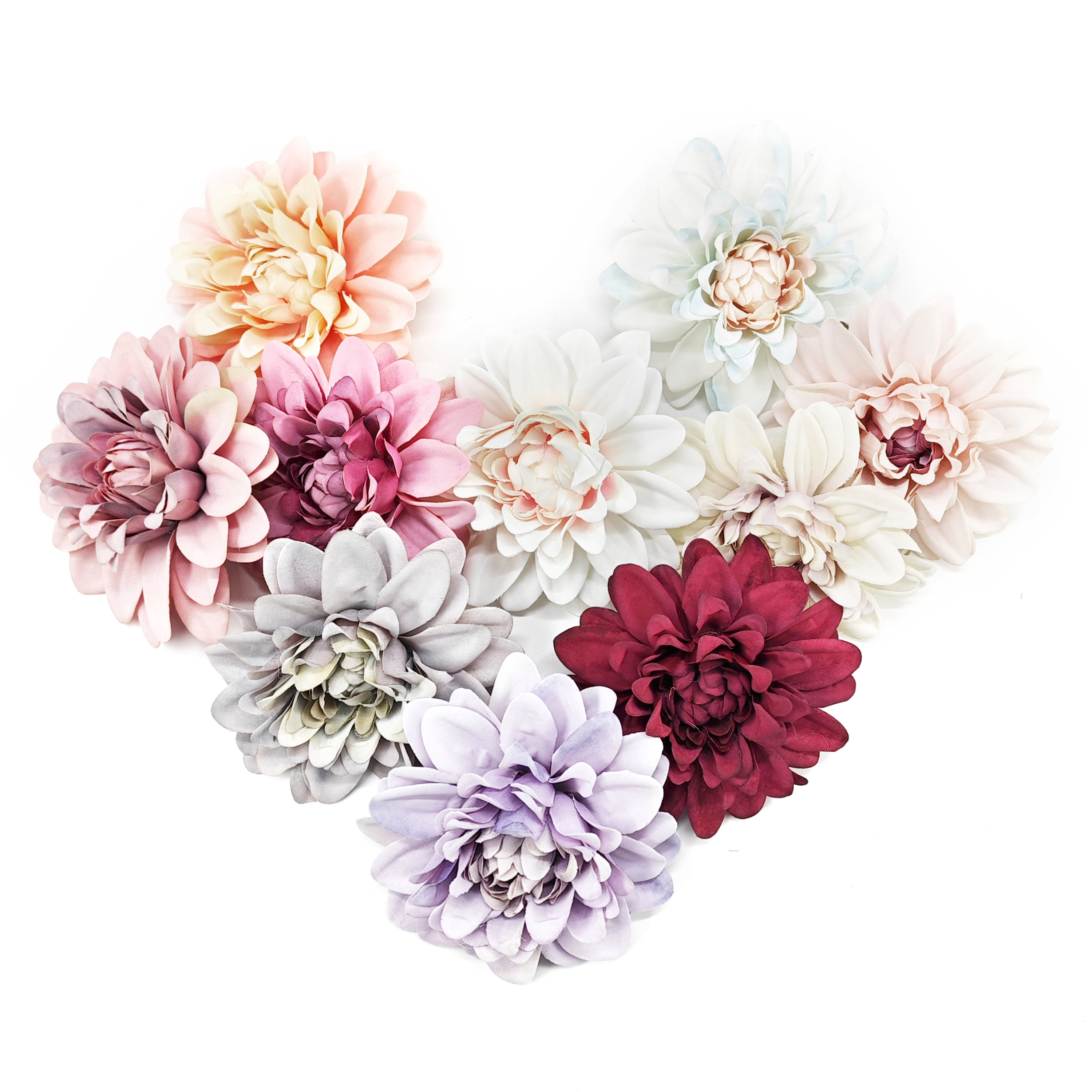 Boquetx Assorted 10 pieces Decorative Artificial Dahlia Flowers 10 cm in diameter