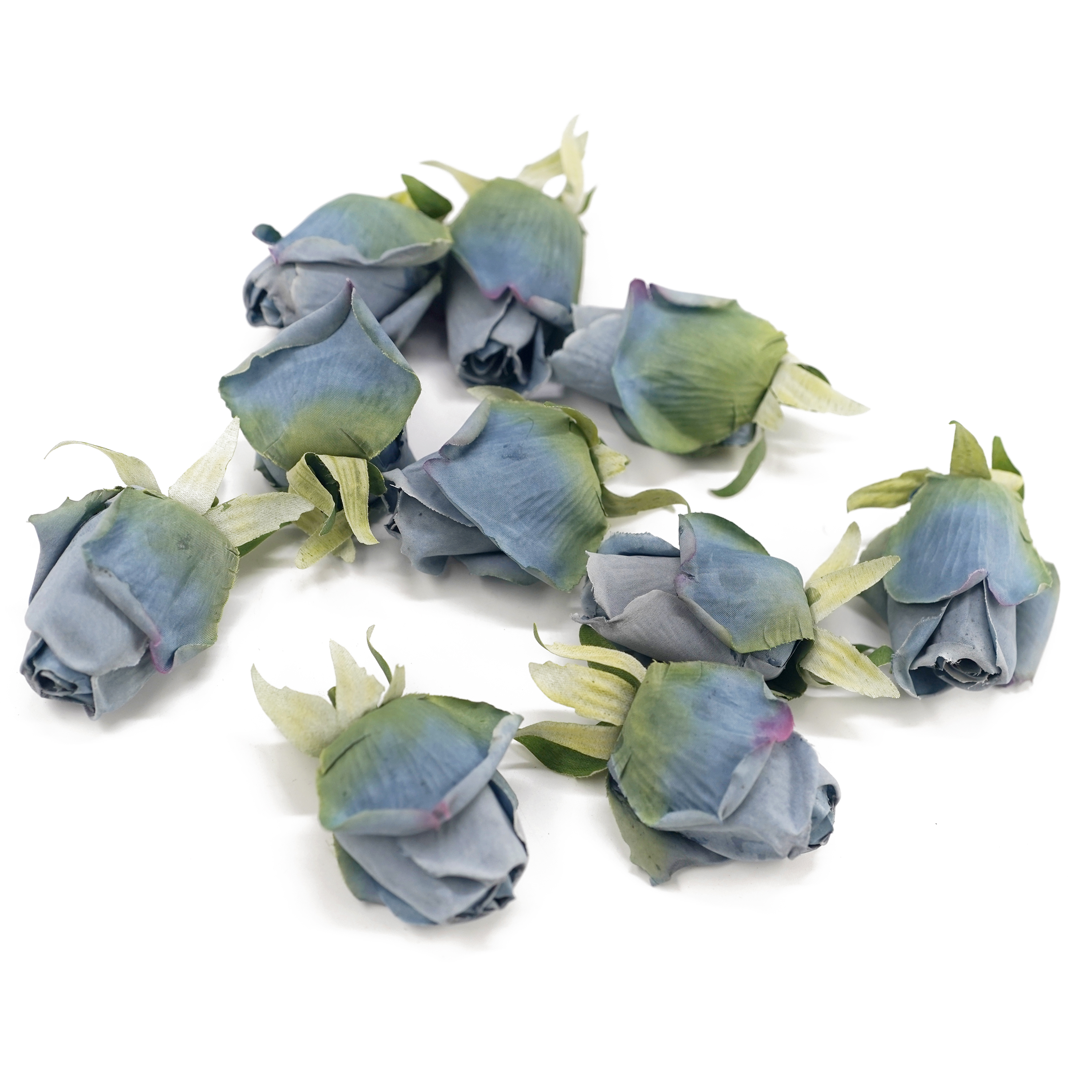 Boquetx Assorted 10 pieces Artificial Flowers Blue Tea Rose Bud 7x5 cm