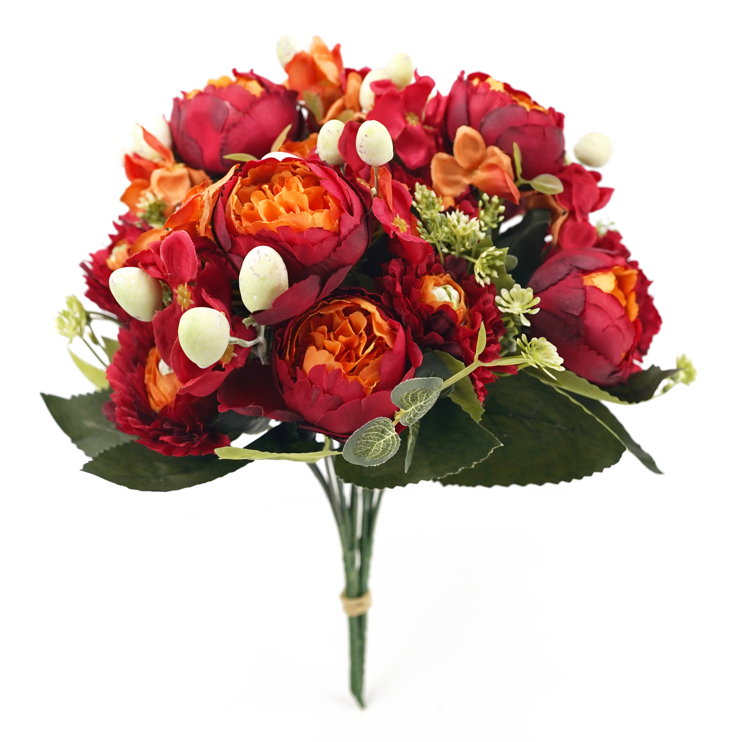 Boquetx Decorative 3 Branches Artificial Flower Arrangement Red Peony 29cm Tall