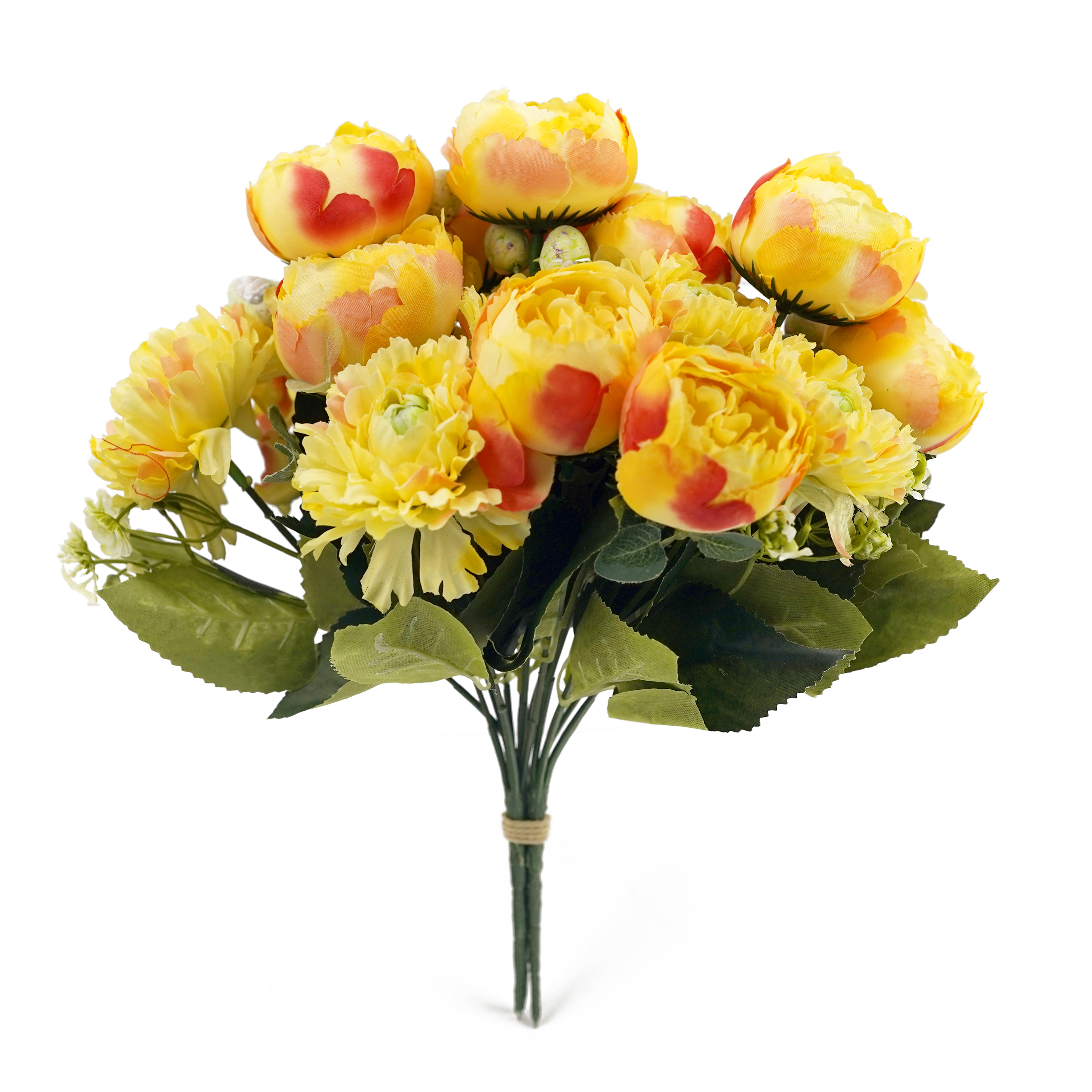 Boquetx Decorative 3 Branches Artificial Flower Arrangement Yellow Peony 29cm Tall