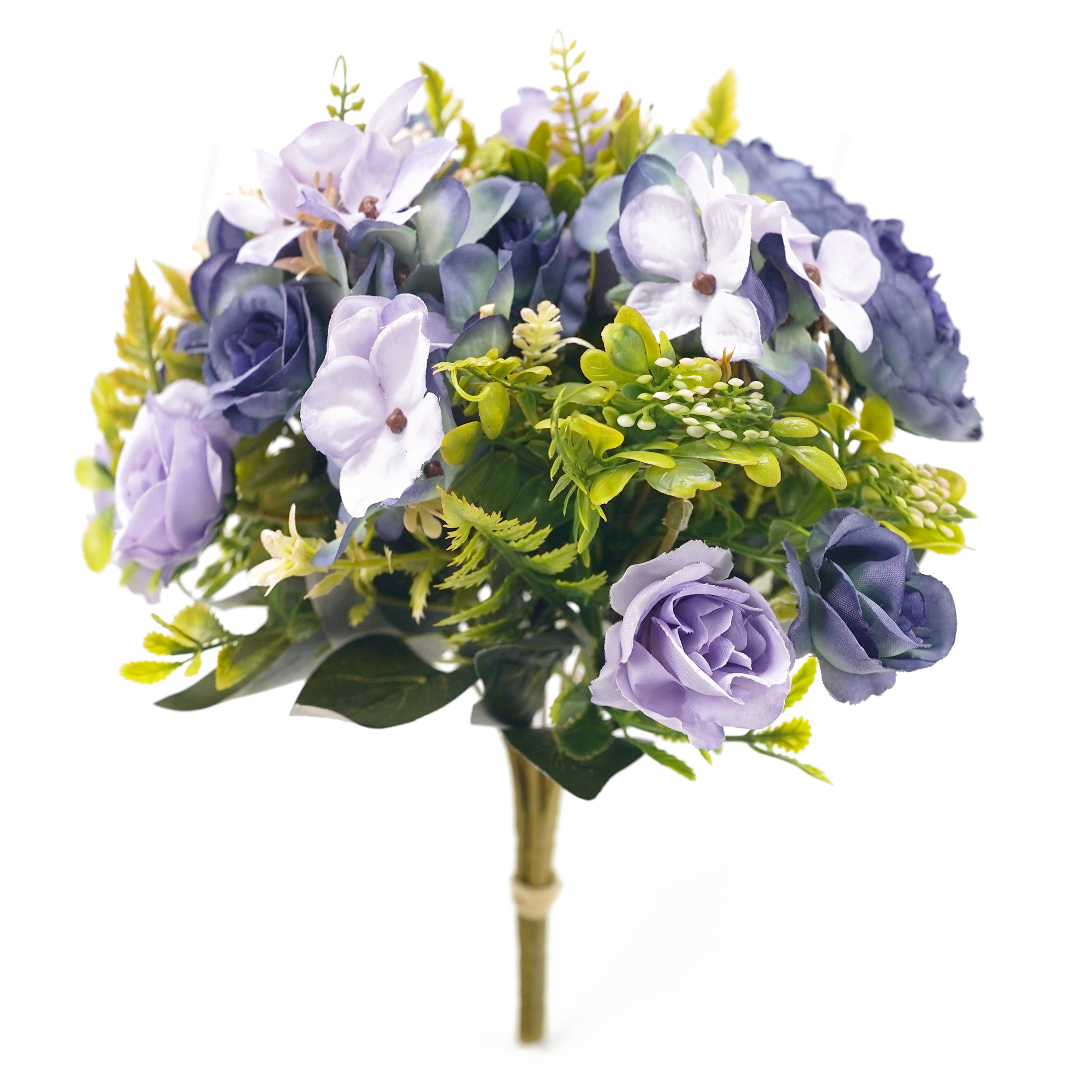 Boquetx 3 Branches Assorted Artificial Flower Arrangement Blue Peony mix Rose 31cm Tall