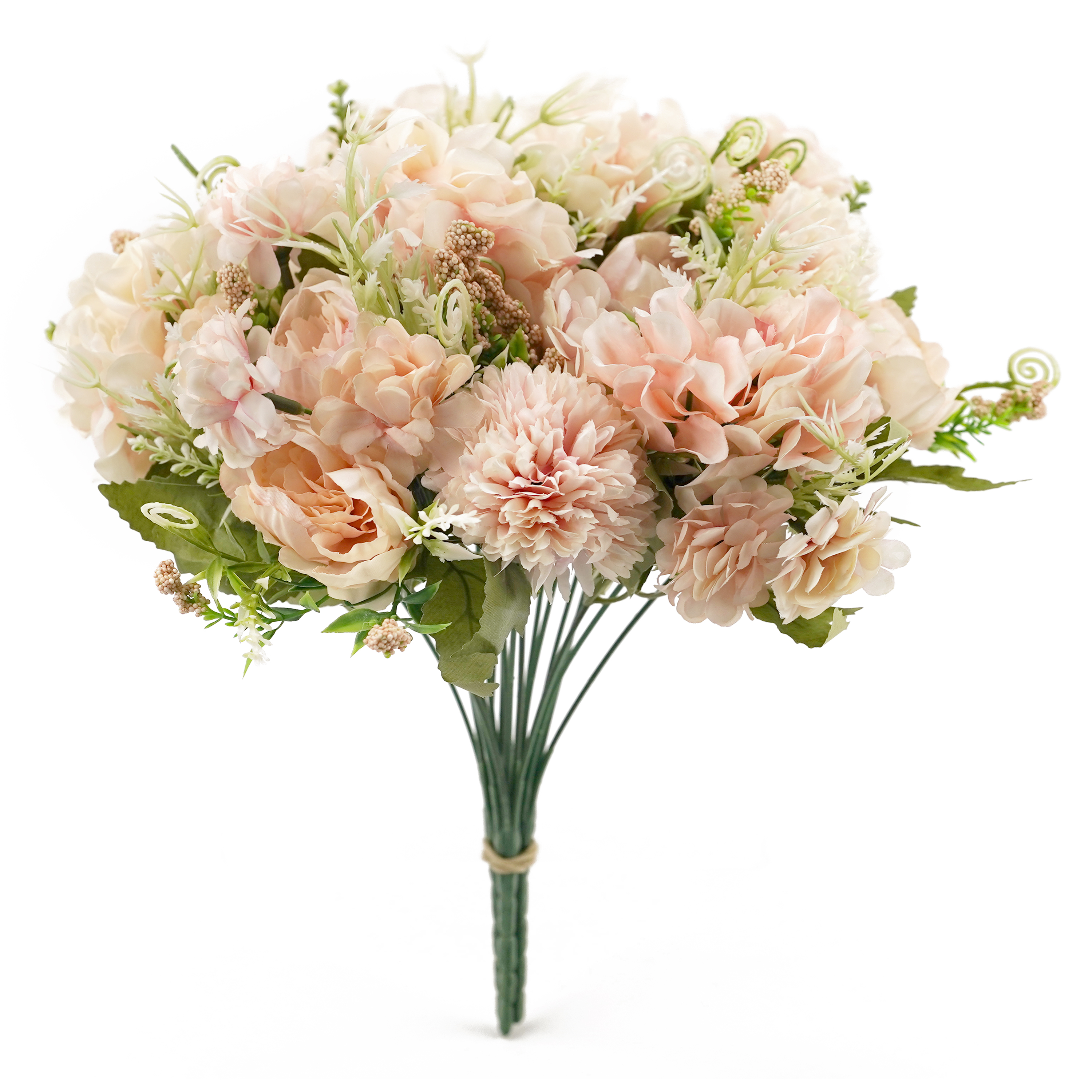 Boquetx 3 Branches Artificial Flower Arrangement Assorted Pink Pom mums mix Tea Rose 30cm Tall