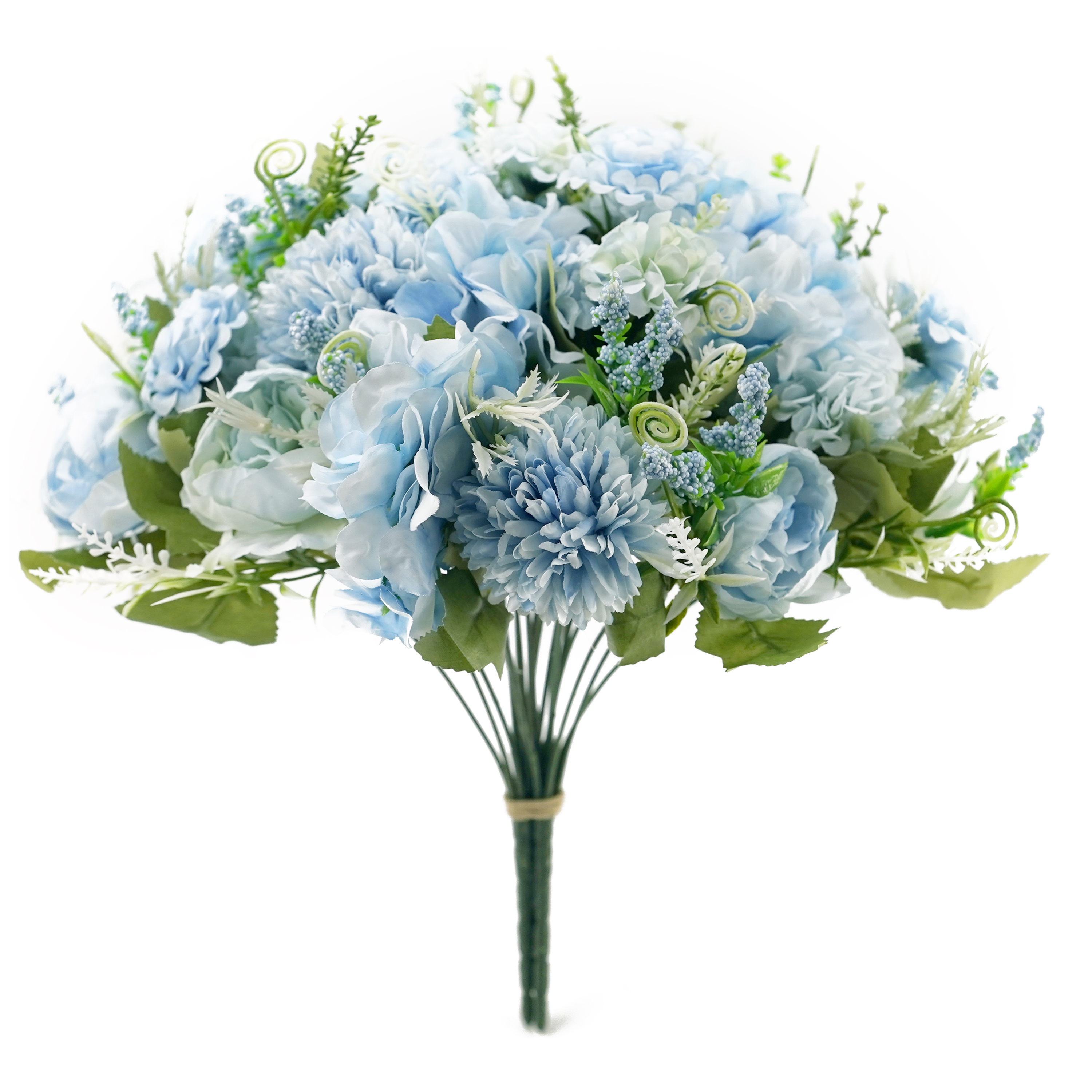 Boquetx 3 Branches Artificial Flower Arrangement Assorted Blue Pom mums mix Tea Rose 30cm Tall