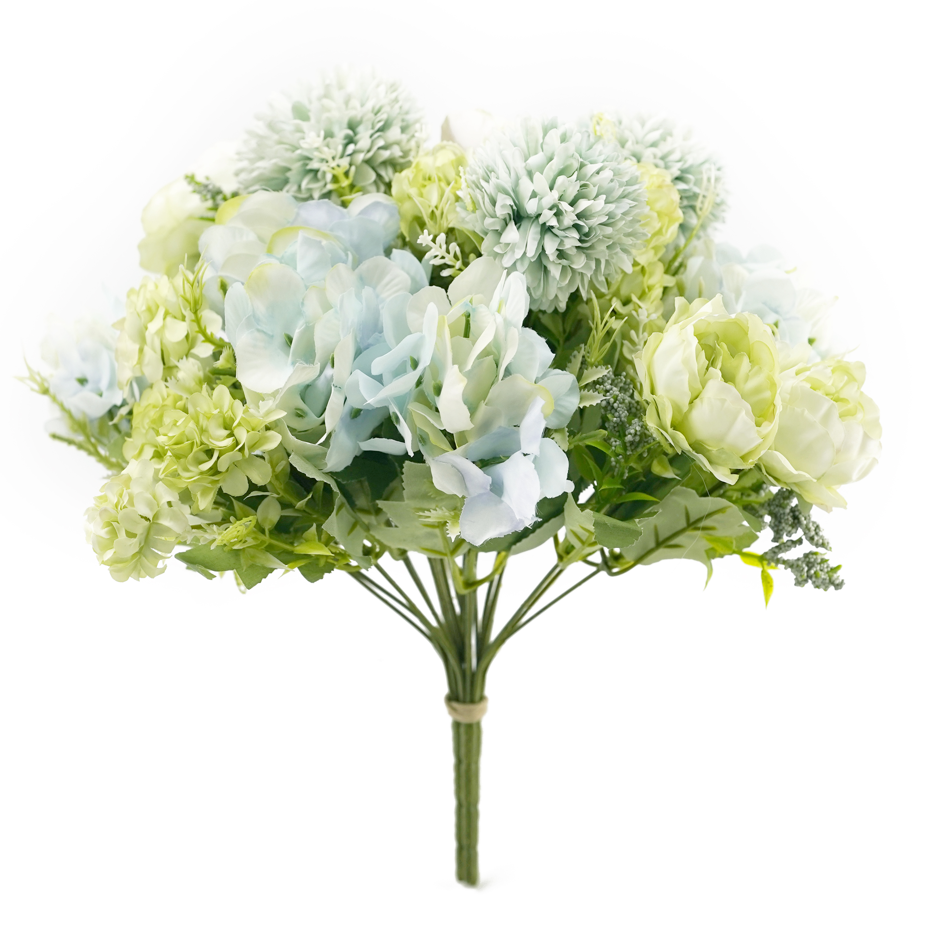 Boquetx 3 Branches Artificial Flower Arrangement Assorted Green Pom mums mix Tea Rose 30cm Tall