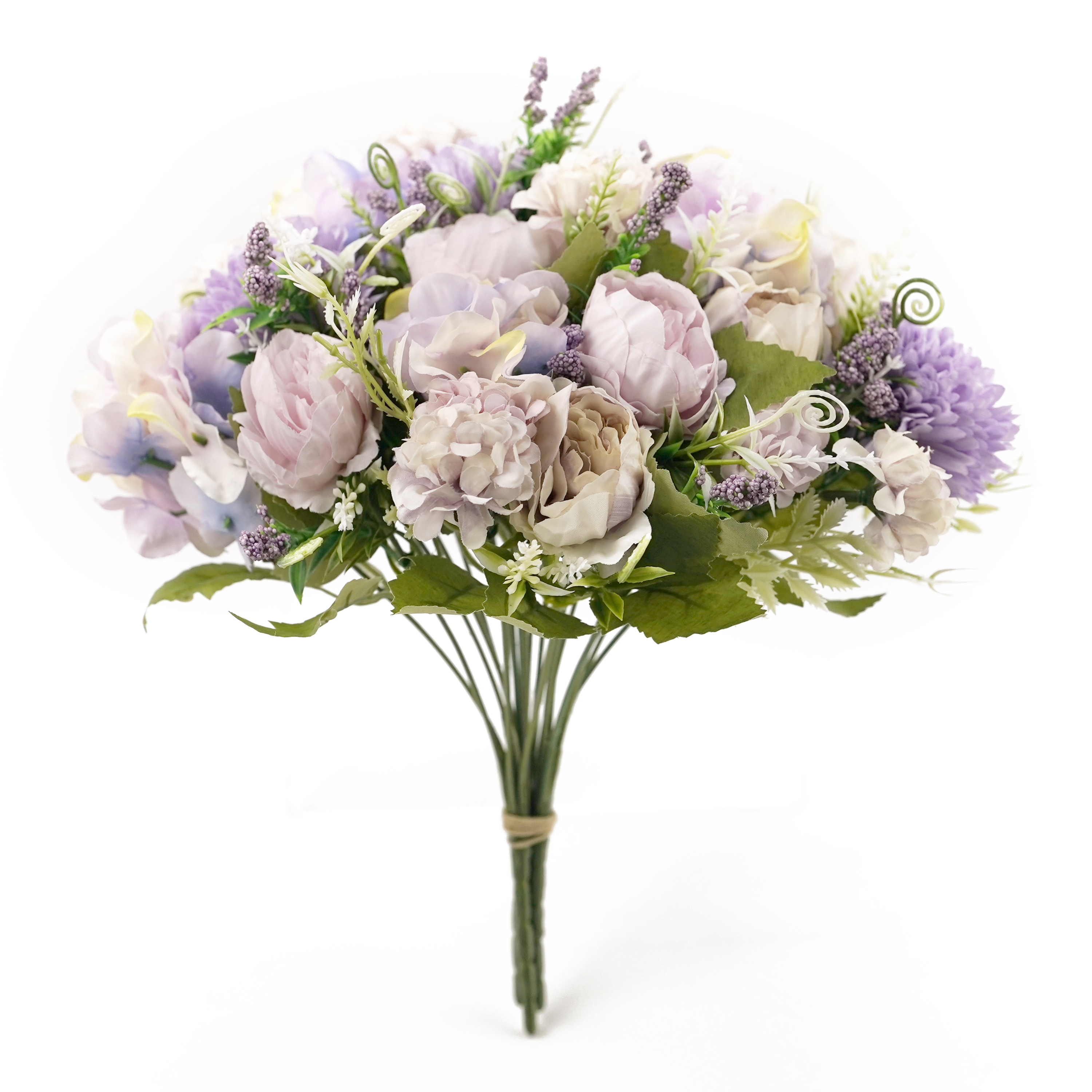 Boquetx 3 Branches Artificial Flower Arrangement Assorted Purple Pom mums mix Tea Rose 30cm Tall
