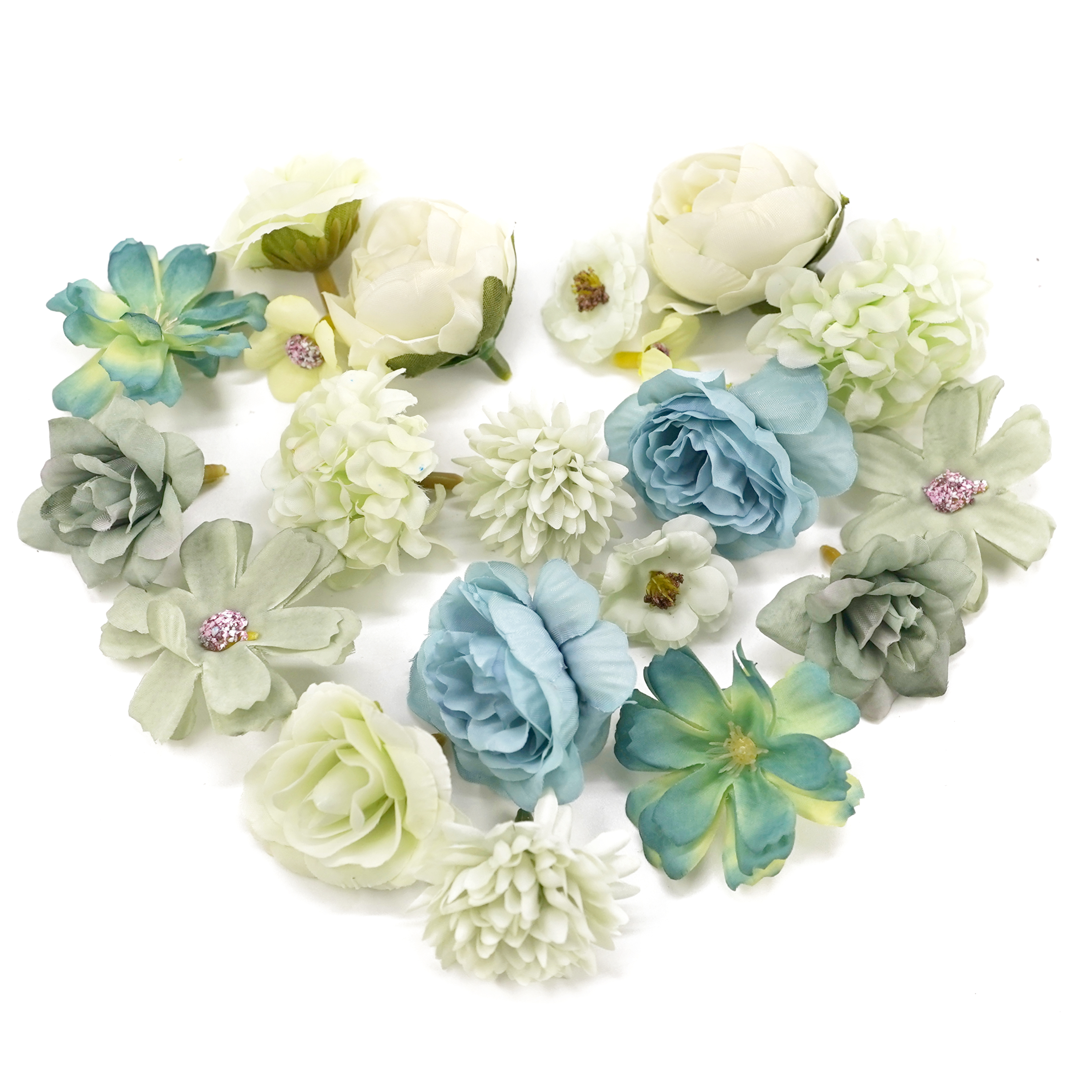 Boquetx Pack of 20 Assorted Green Decorative Artificial Flowers DIY Handicraft Materials