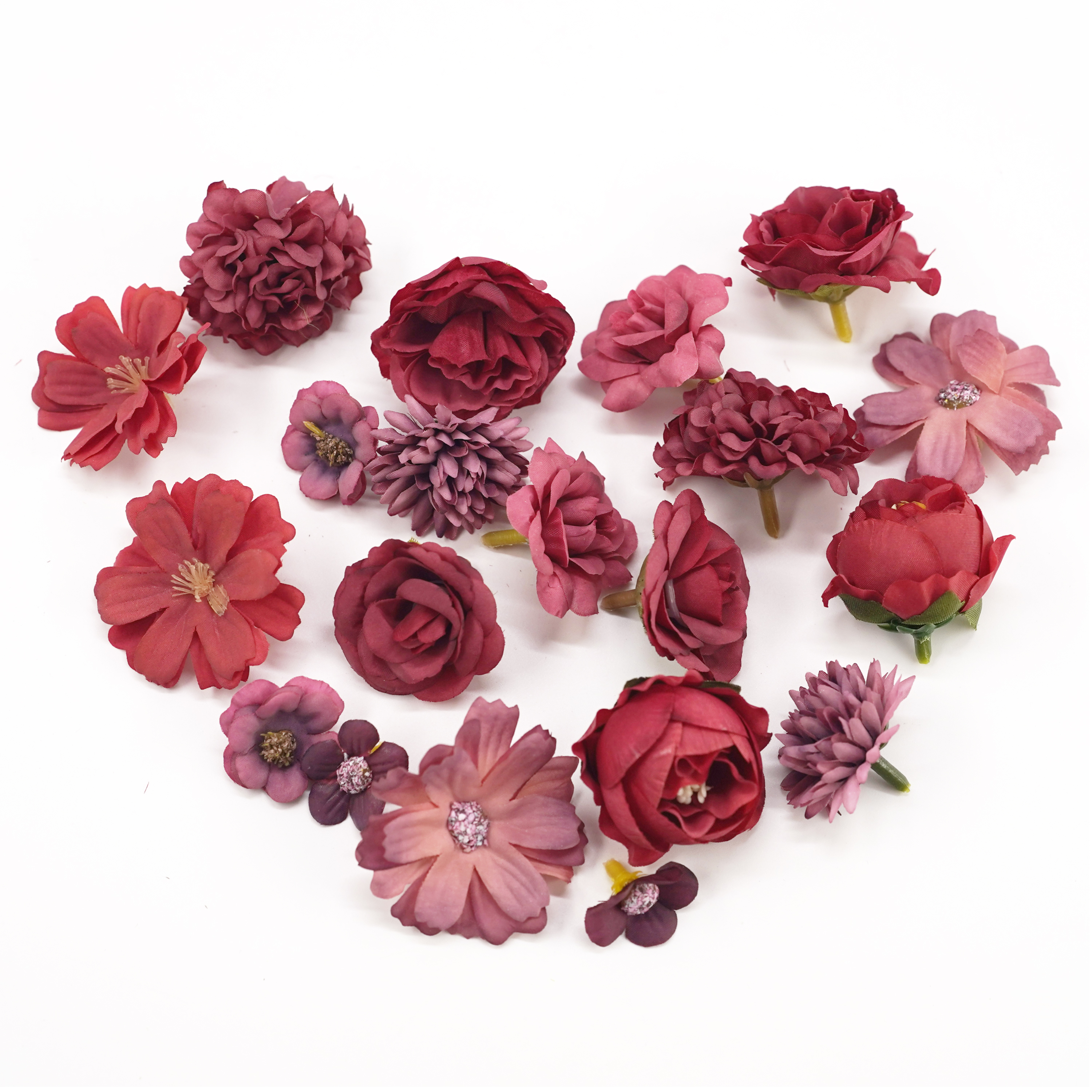 Boquetx Pack of 20 Assorted Red Decorative Artificial Flowers DIY Handicraft Materials