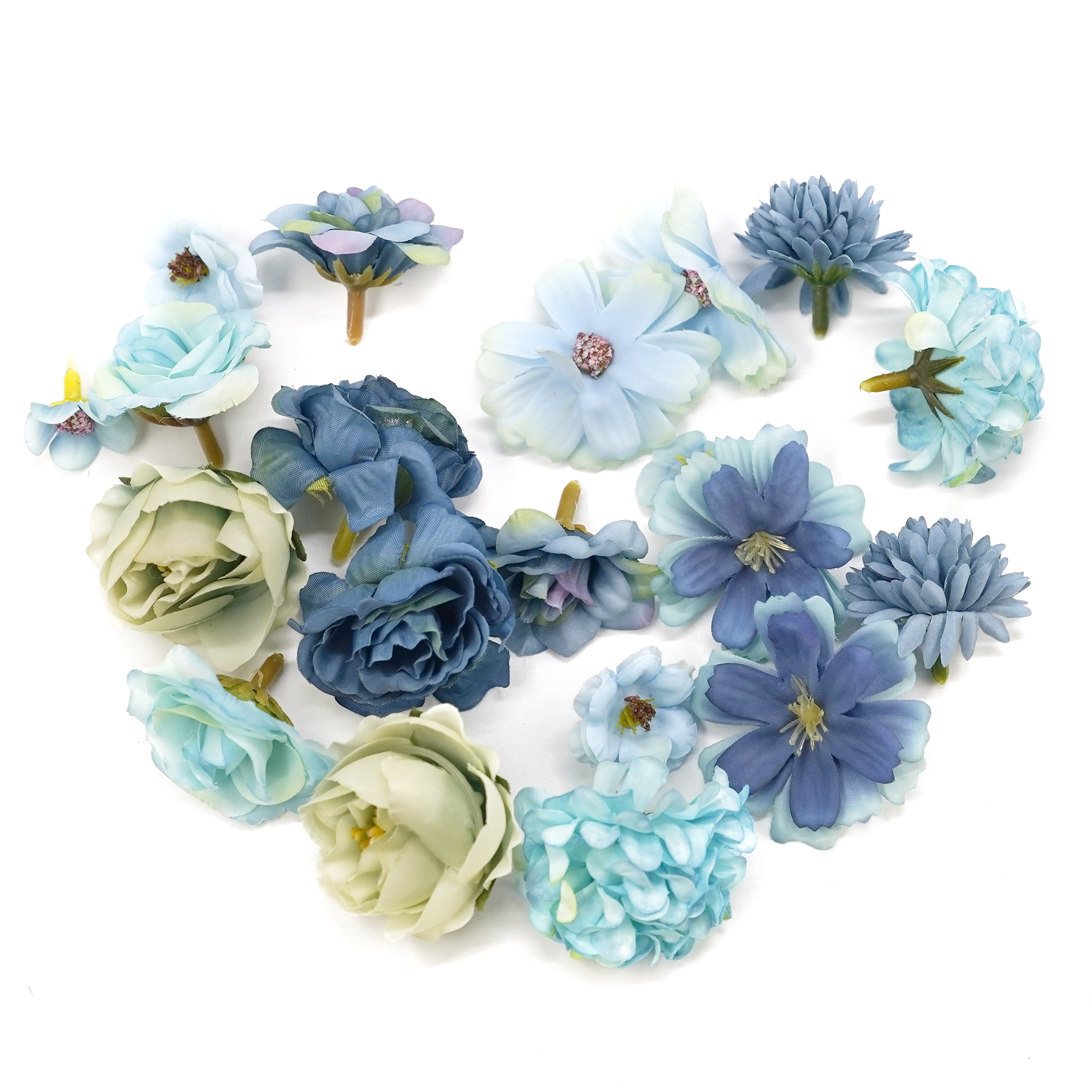 Boquetx Pack of 20 Assorted Blue Decorative Artificial Flowers DIY Handicraft Materials