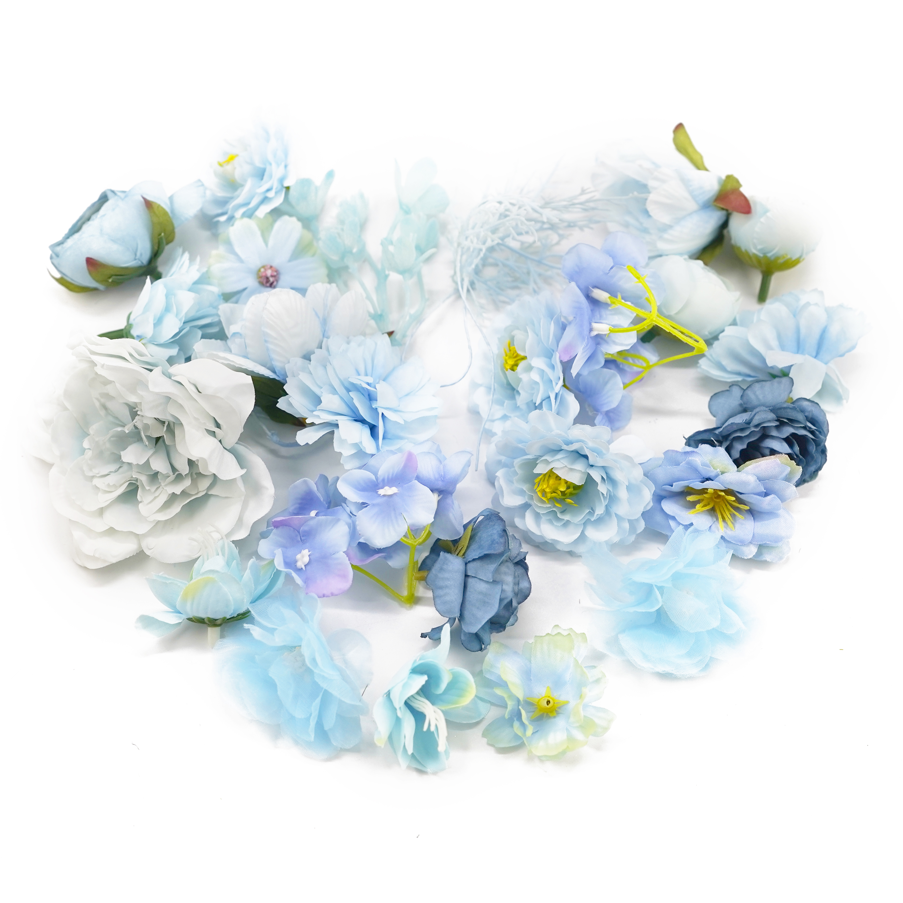 Boquetx Blue Decorative Artificial Flowers Pack of 20 Assorted DIY Handicraft Materials