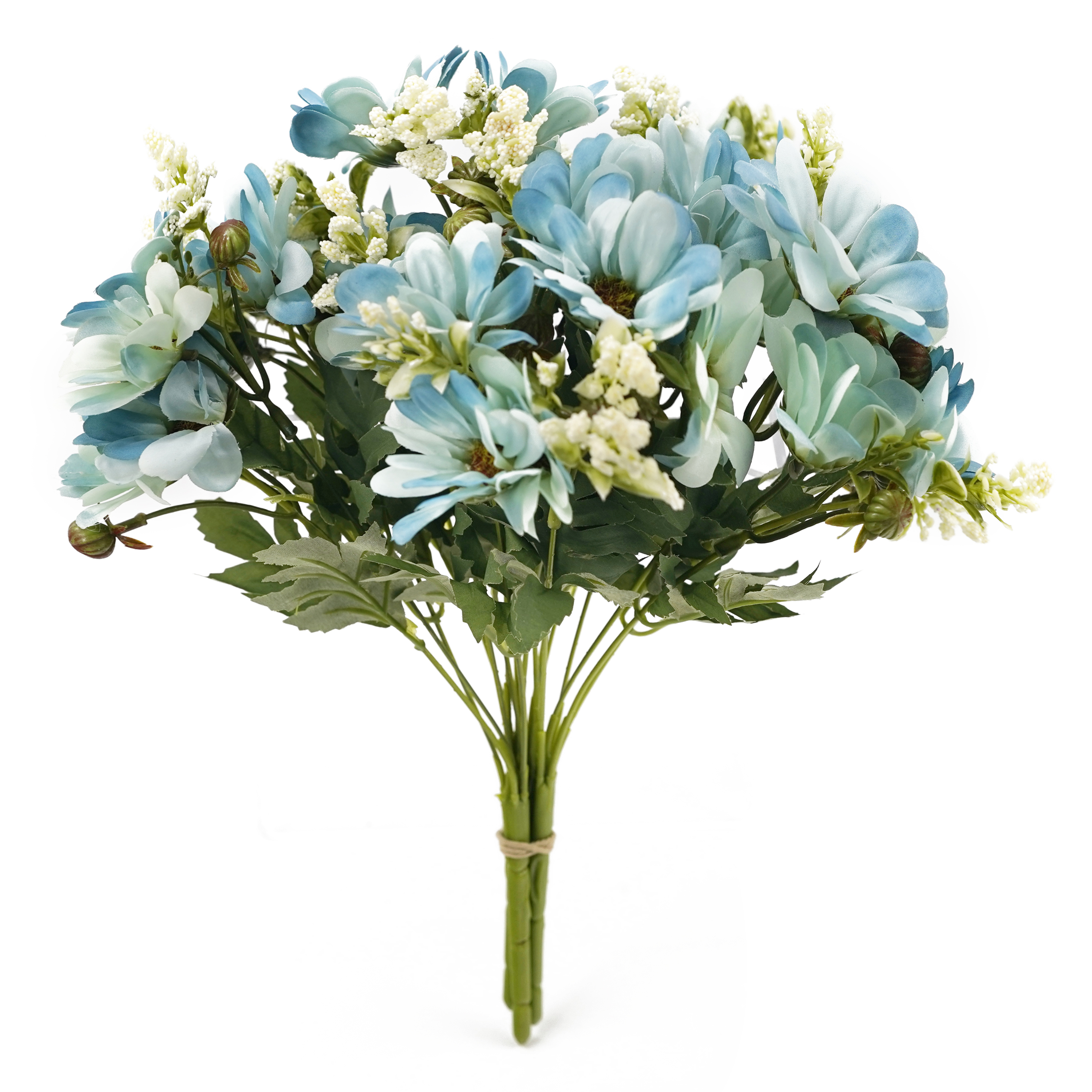 Boquetx 3 Branches Decorative Blue Daisy Artificial Flower Arrangement 34cm Tall