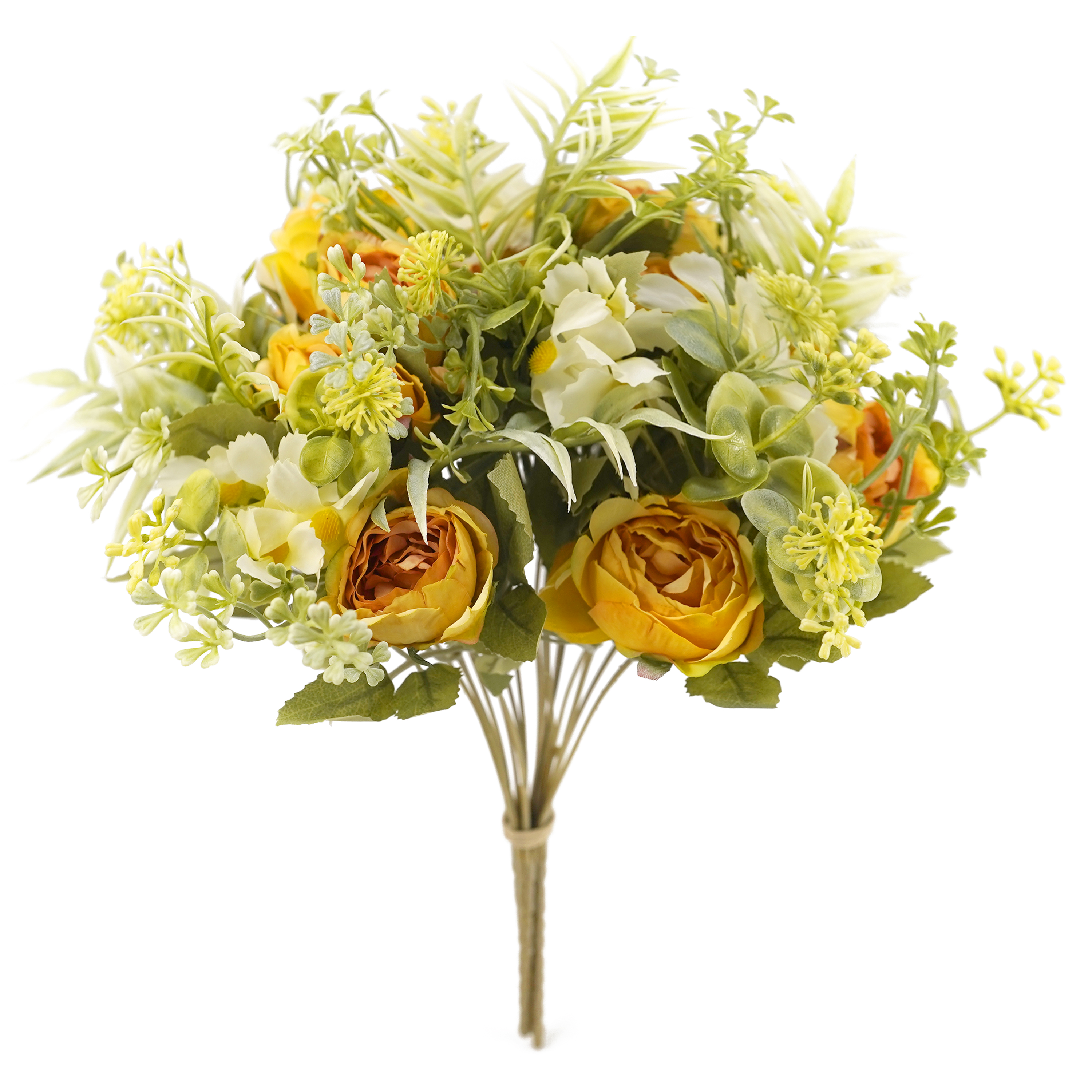 Boquetx Assorted 3 Branches Yellow Rose mix Daisy Artificial Flower Arrangement 31cm Tall