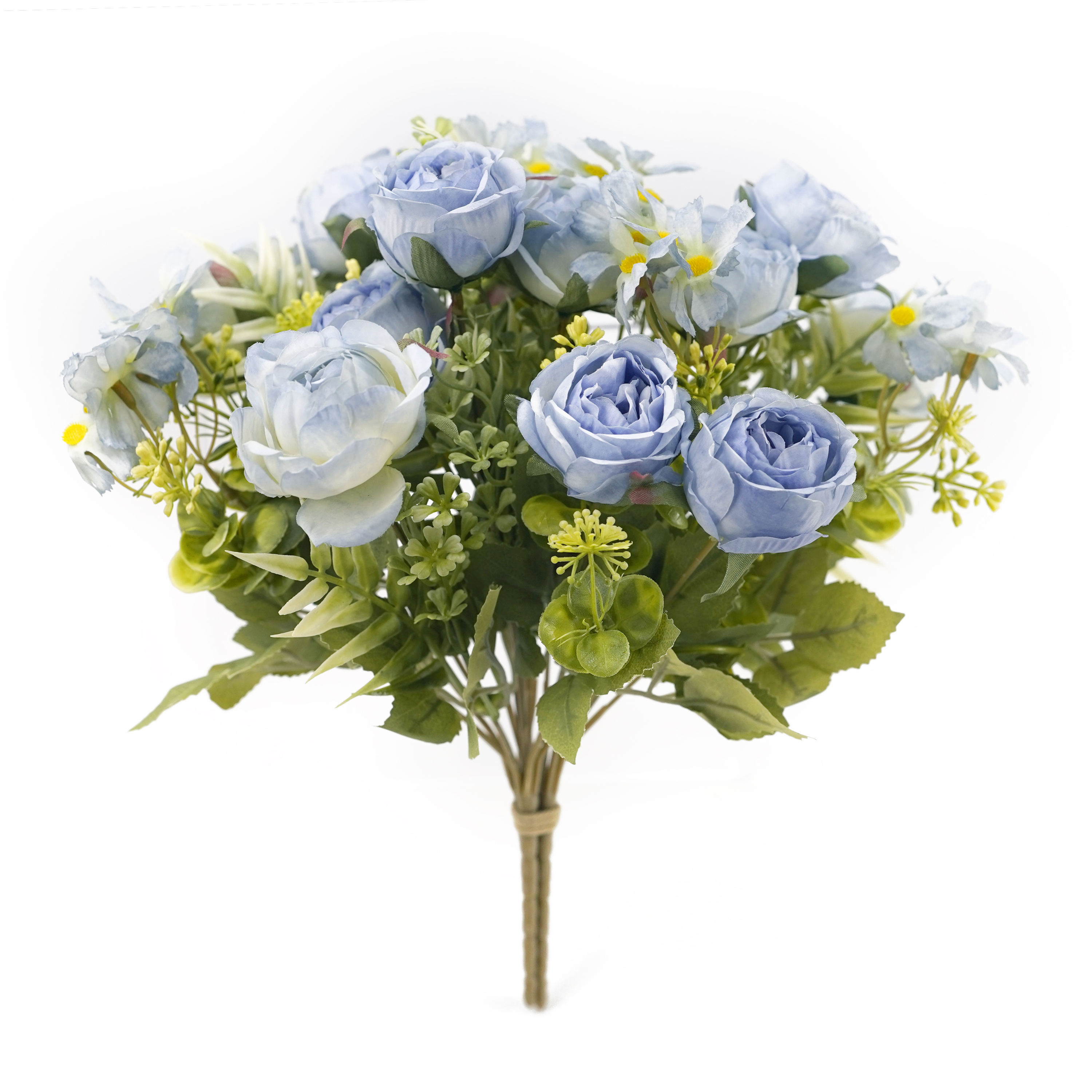 Boquetx Assorted 3 Branches Blue Rose mix Daisy Artificial Flower Arrangement 31cm Tall