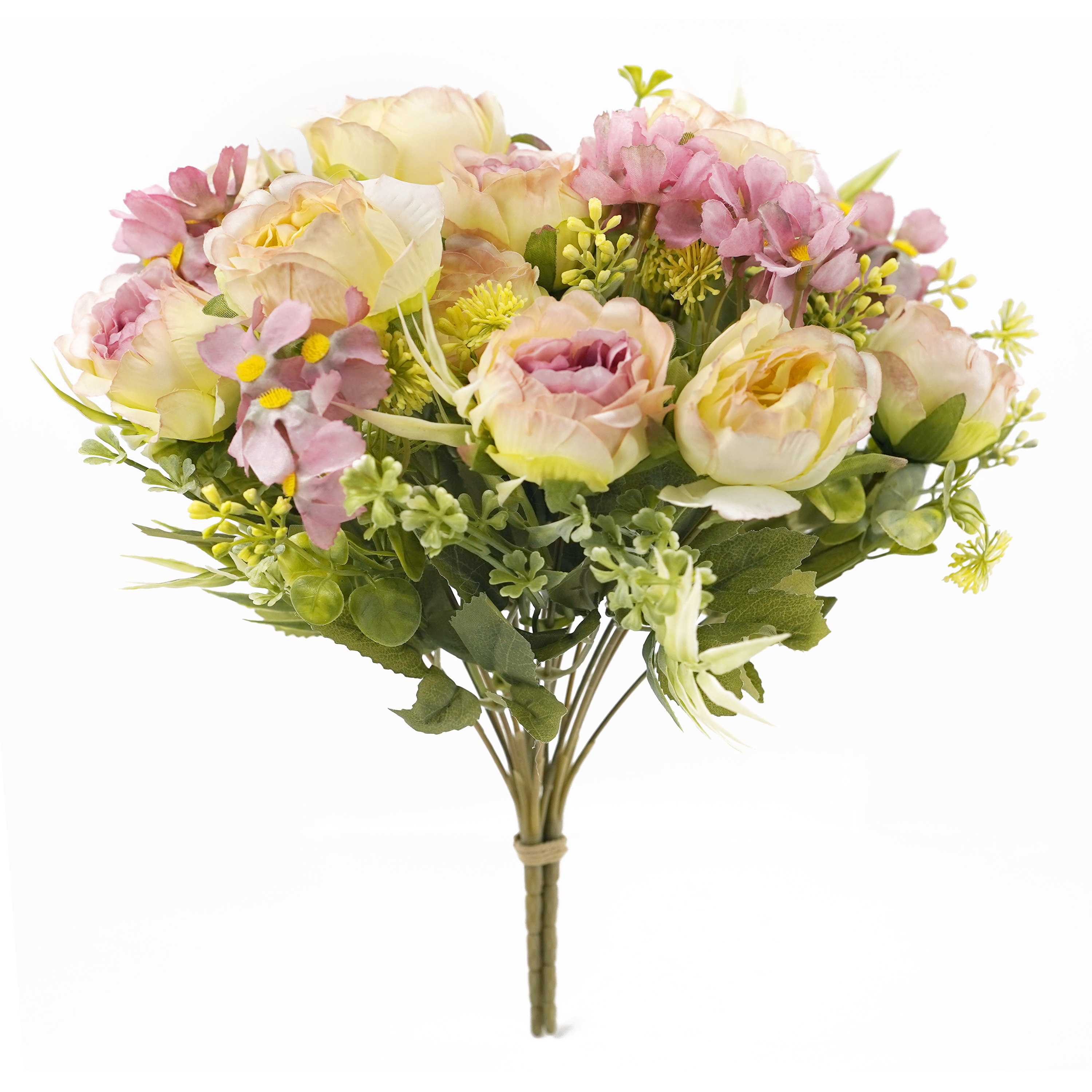 Boquetx Assorted 3 Branches Pink Rose mix Daisy Artificial Flower Arrangement 31cm Tall