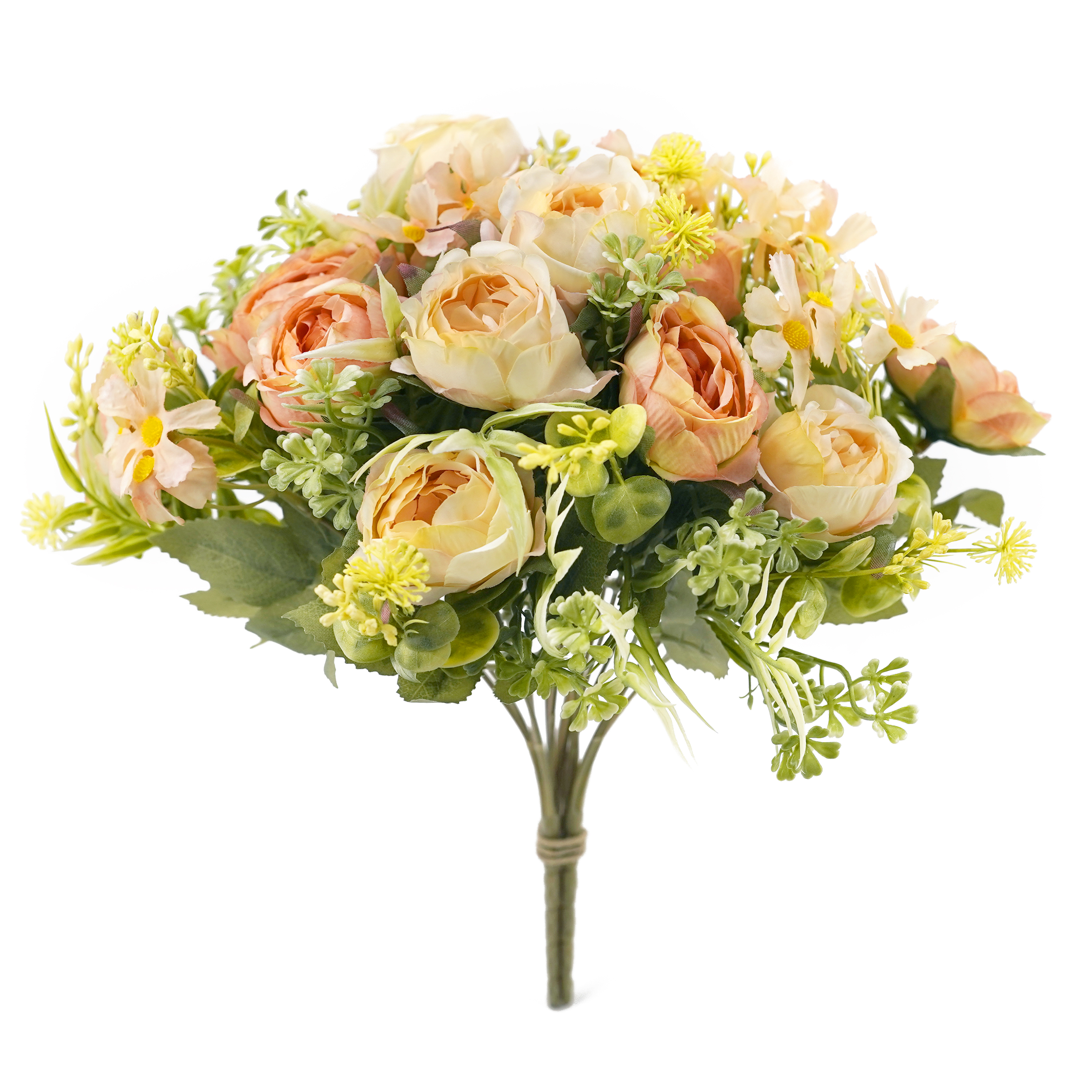 Boquetx Assorted 3 Branches Beige Rose mix Daisy Artificial Flower Arrangement 31cm Tall