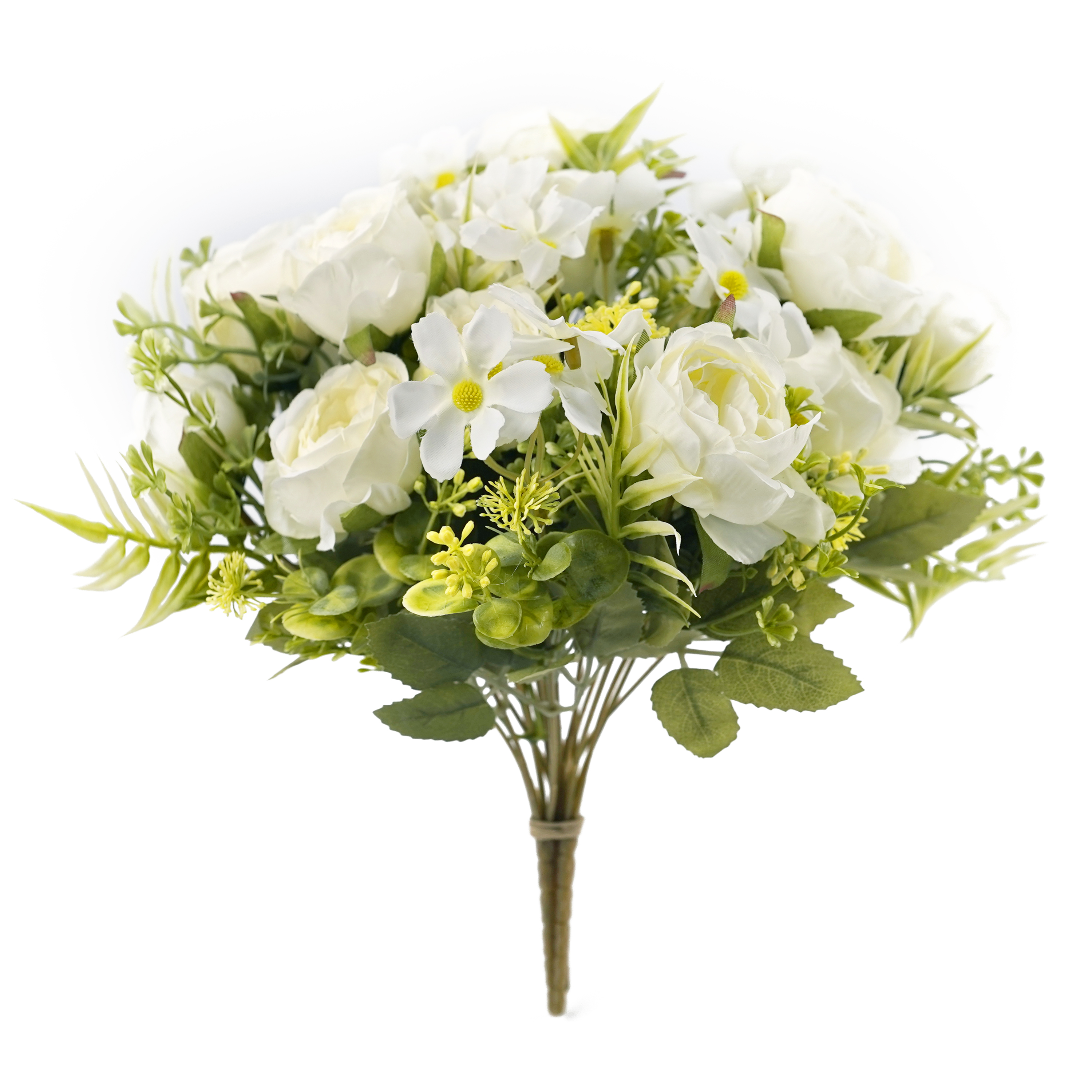 Boquetx Assorted 3 Branches White Rose mix Daisy Artificial Flower Arrangement 31cm Tall
