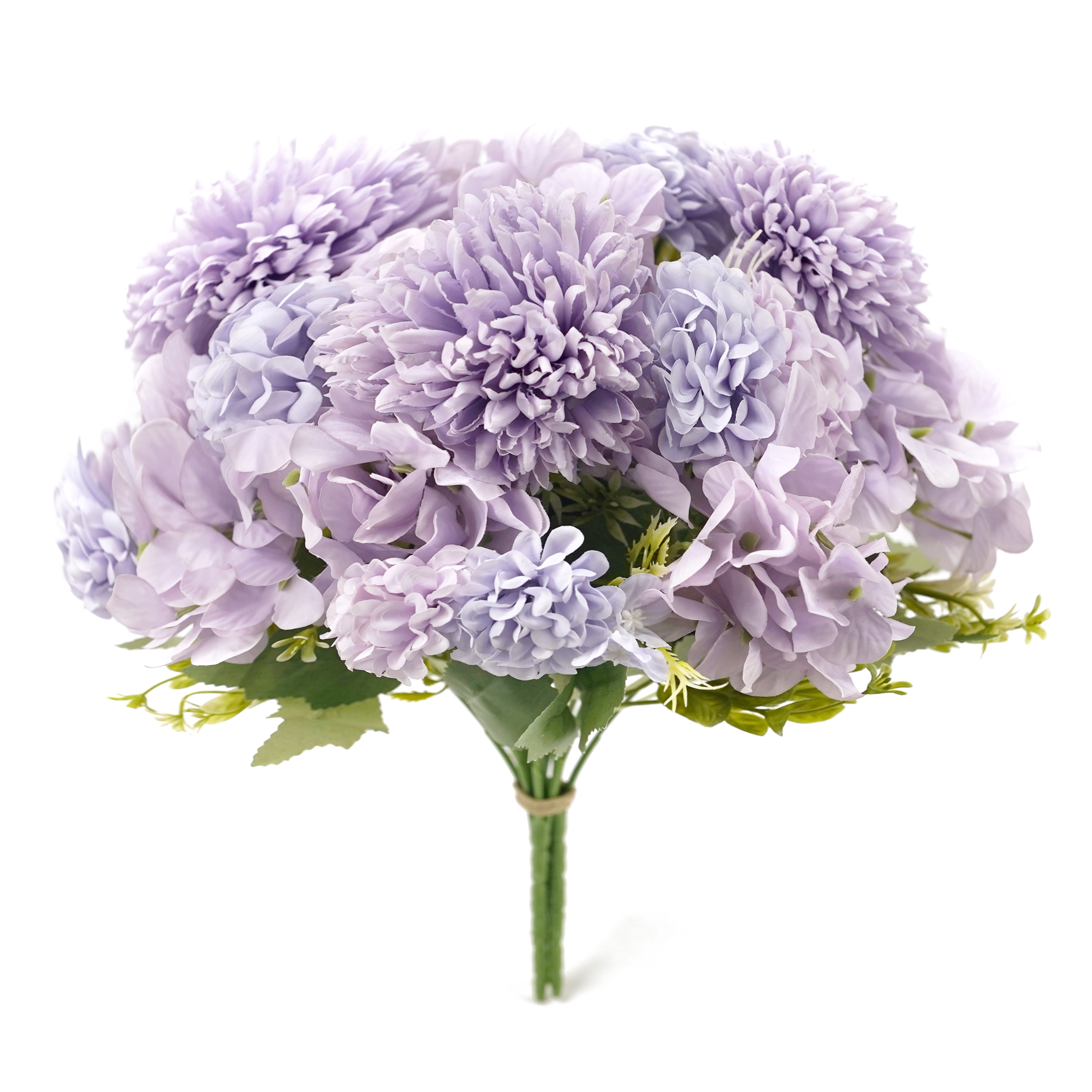 Boquetx Assorted 3 Branches Purple Pom mums mix Hydrangea Artificial Flower Arrangement 29cm Tall