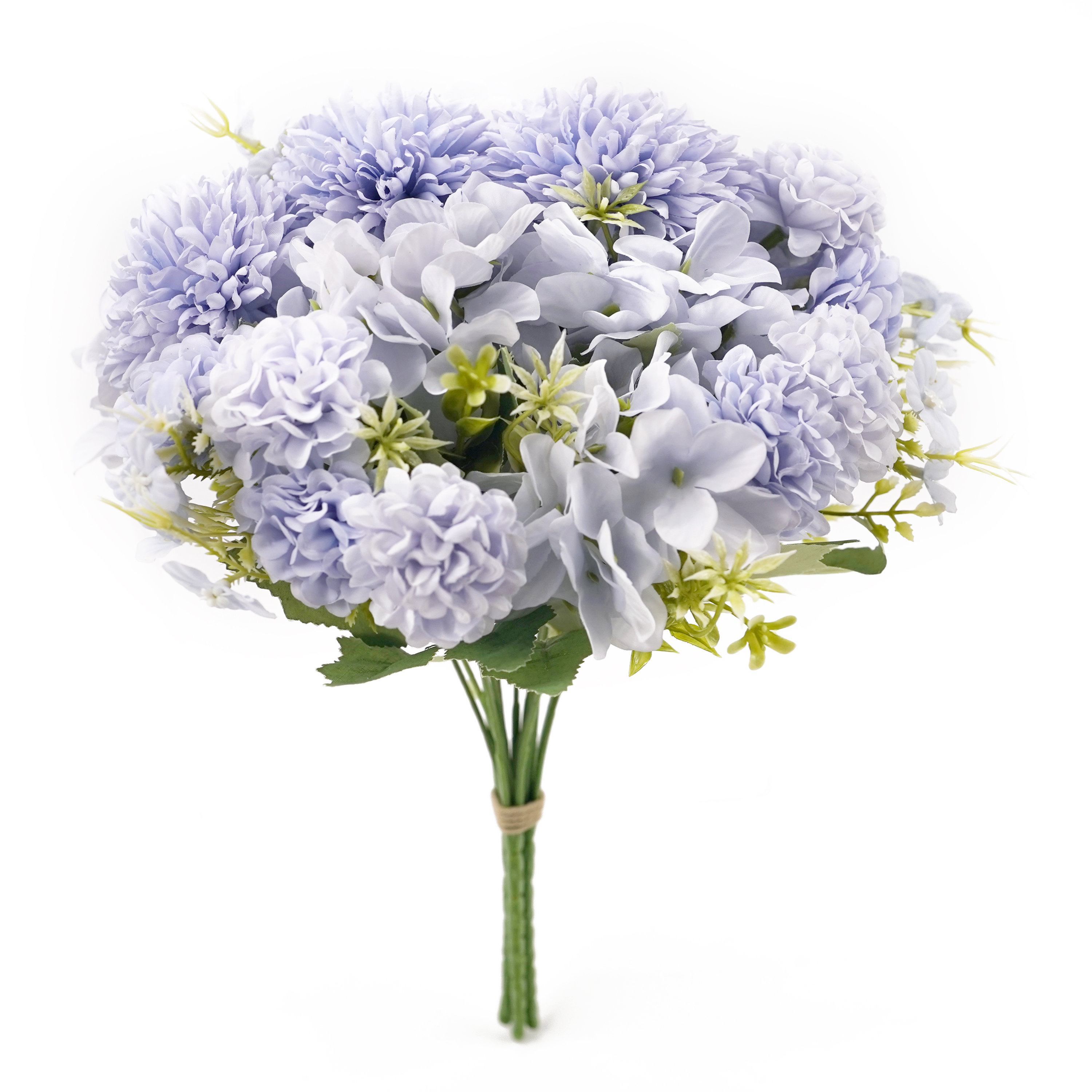 Boquetx Assorted 3 Branches Blue Pom mums mix Hydrangea Artificial Flower Arrangement 29cm Tall