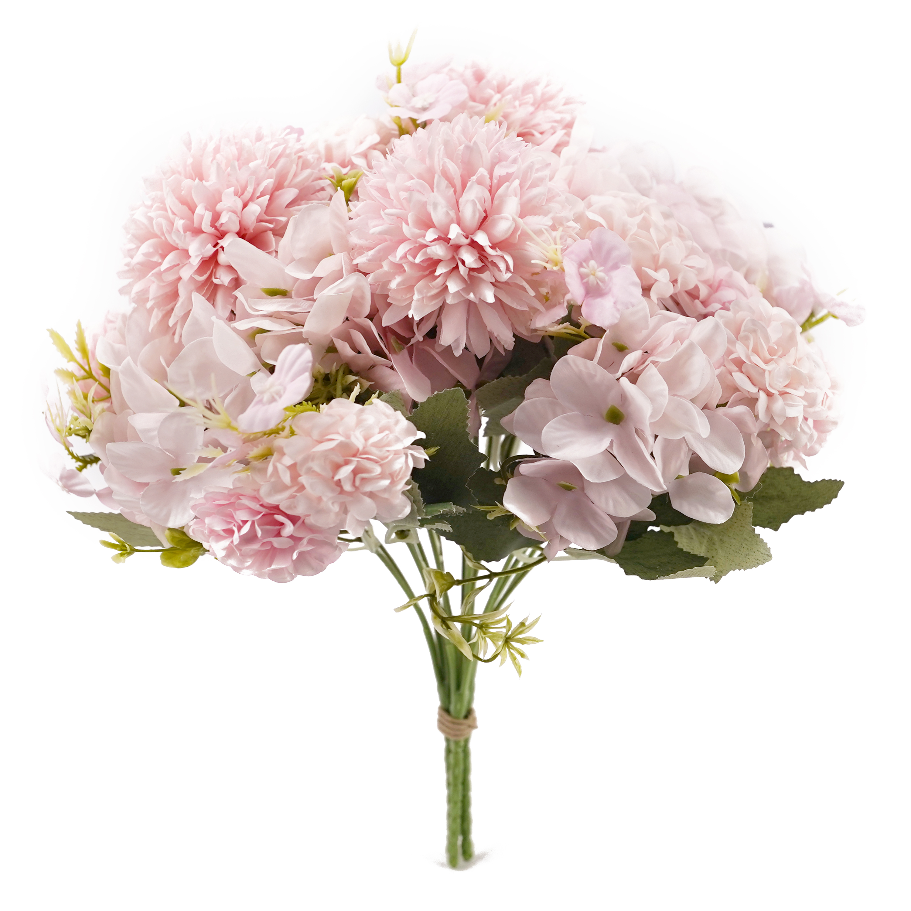 Boquetx Assorted 3 Branches Pink Pom mums mix Hydrangea Artificial Flower Arrangement 29cm Tall