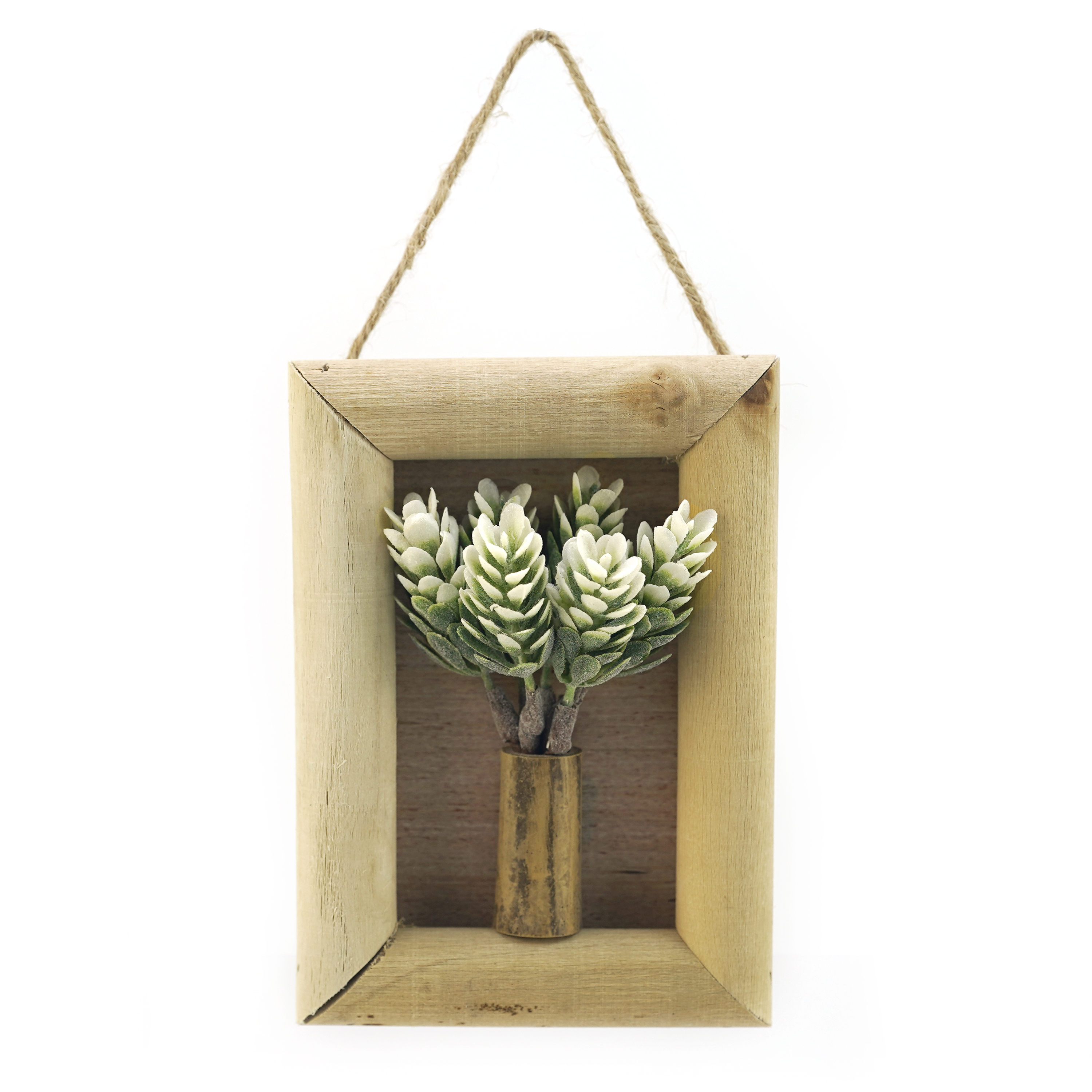 Boquetx Artificial Succulent Plant White String Of Buttons in Wall Hanging Frame 5.7" x 4" x 1"