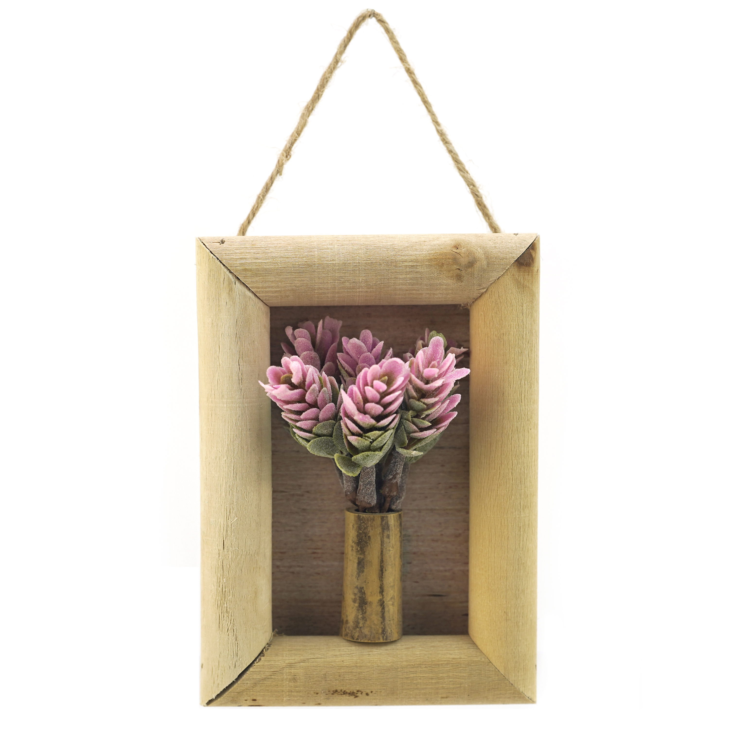 Boquetx Artificial Succulent Plant Pink String Of Buttons in Wall Hanging Frame 5.7" x 4" x 1"
