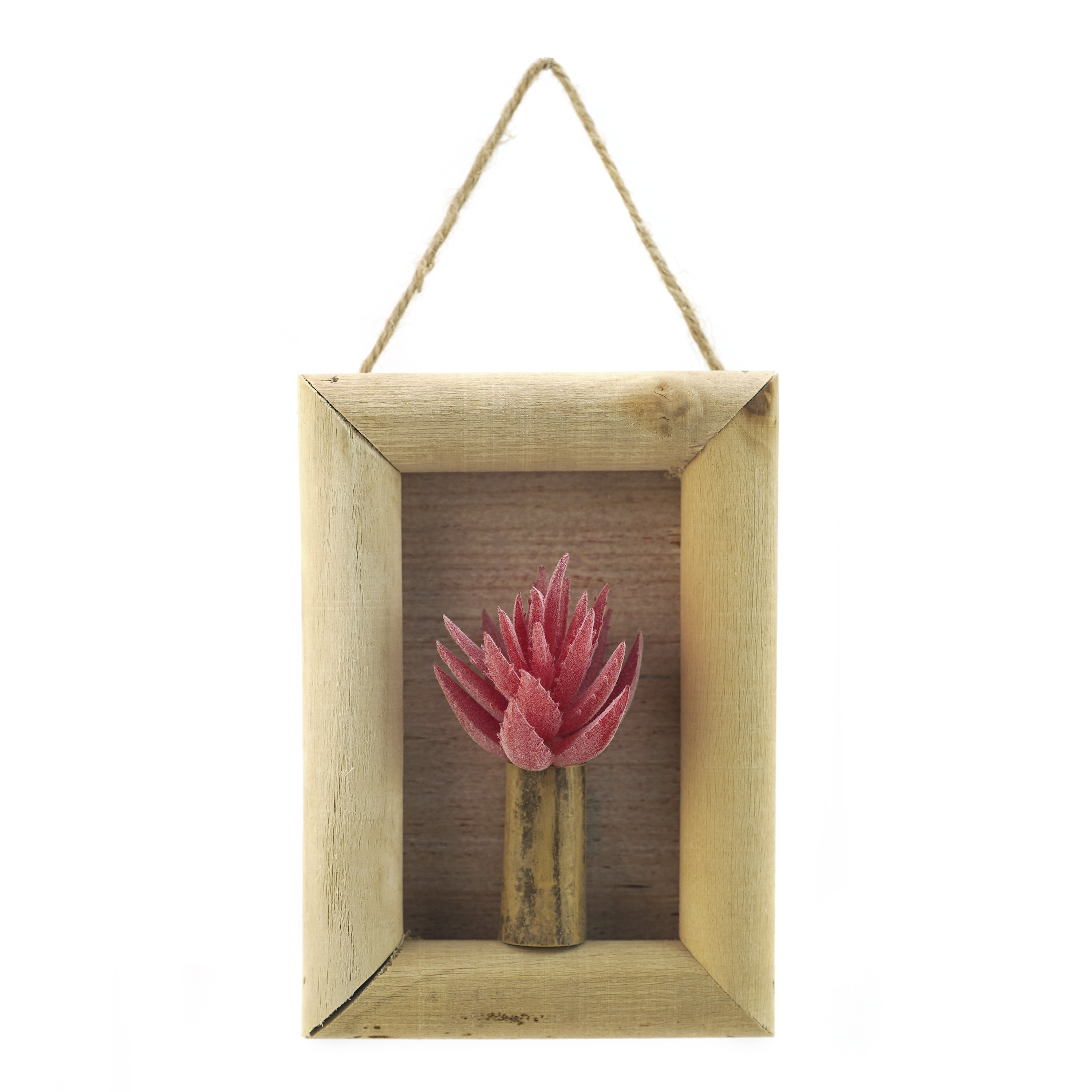 Boquetx Artificial Succulent Plant Pink Mini Aloe Vera in Wall Hanging Frame 5.7" x 4" x 1"