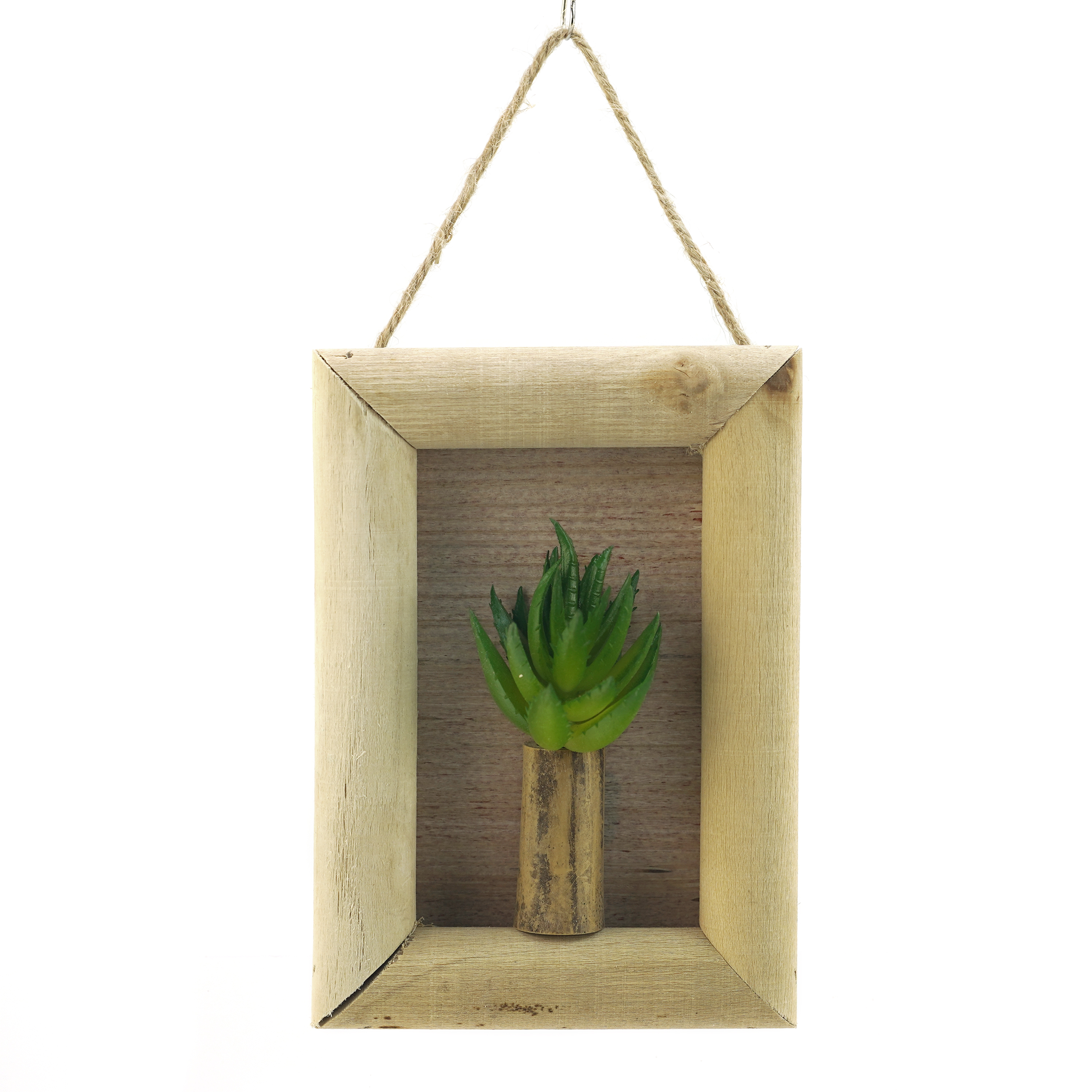 Boquetx Artificial Succulent Plant Mini Aloe Vera in Wall Hanging Frame 5.7" x 4" x 1"
