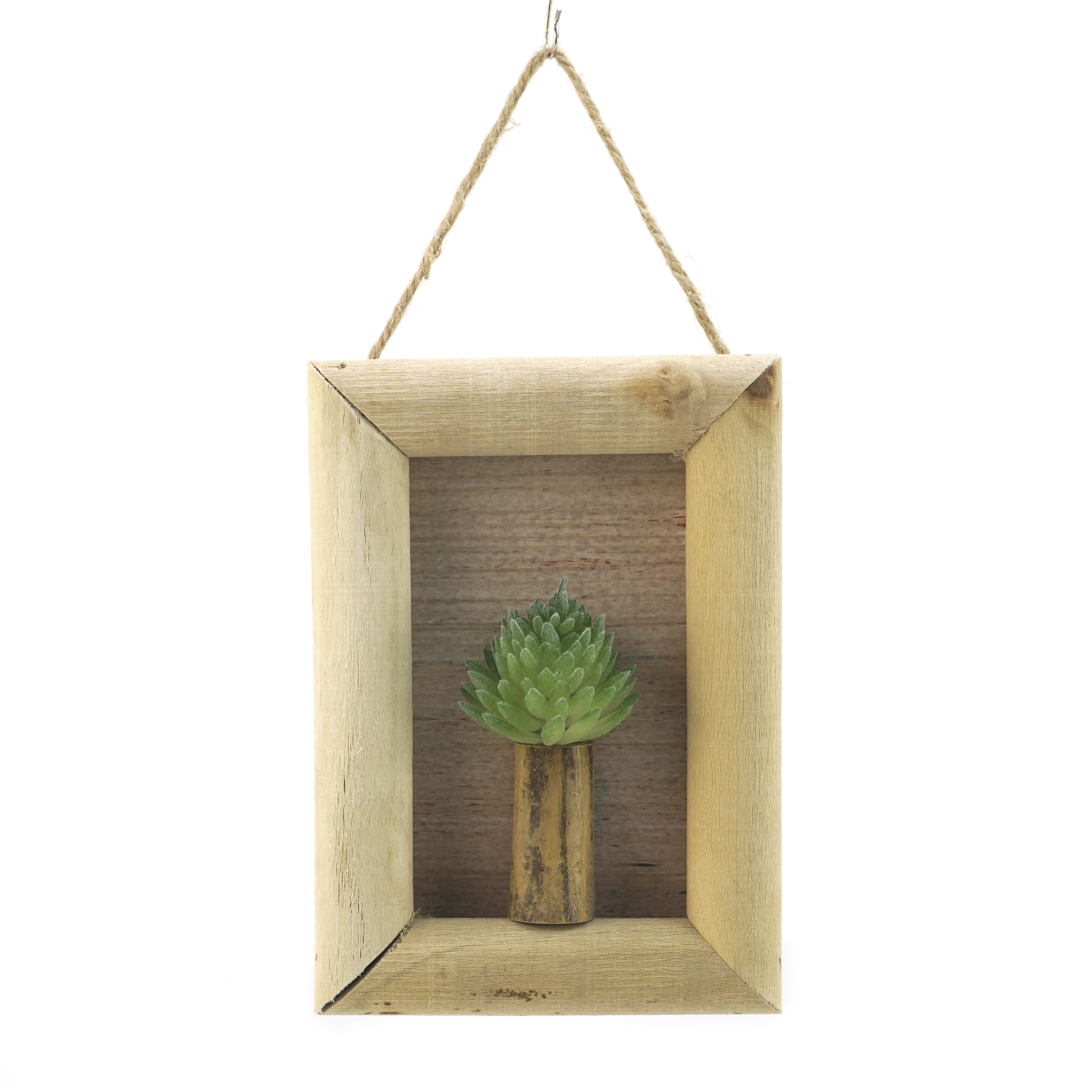 Boquetx Artificial Succulent Plant Mini Echeveria bud in Wall Hanging Frame 5.7" x 4" x 1"