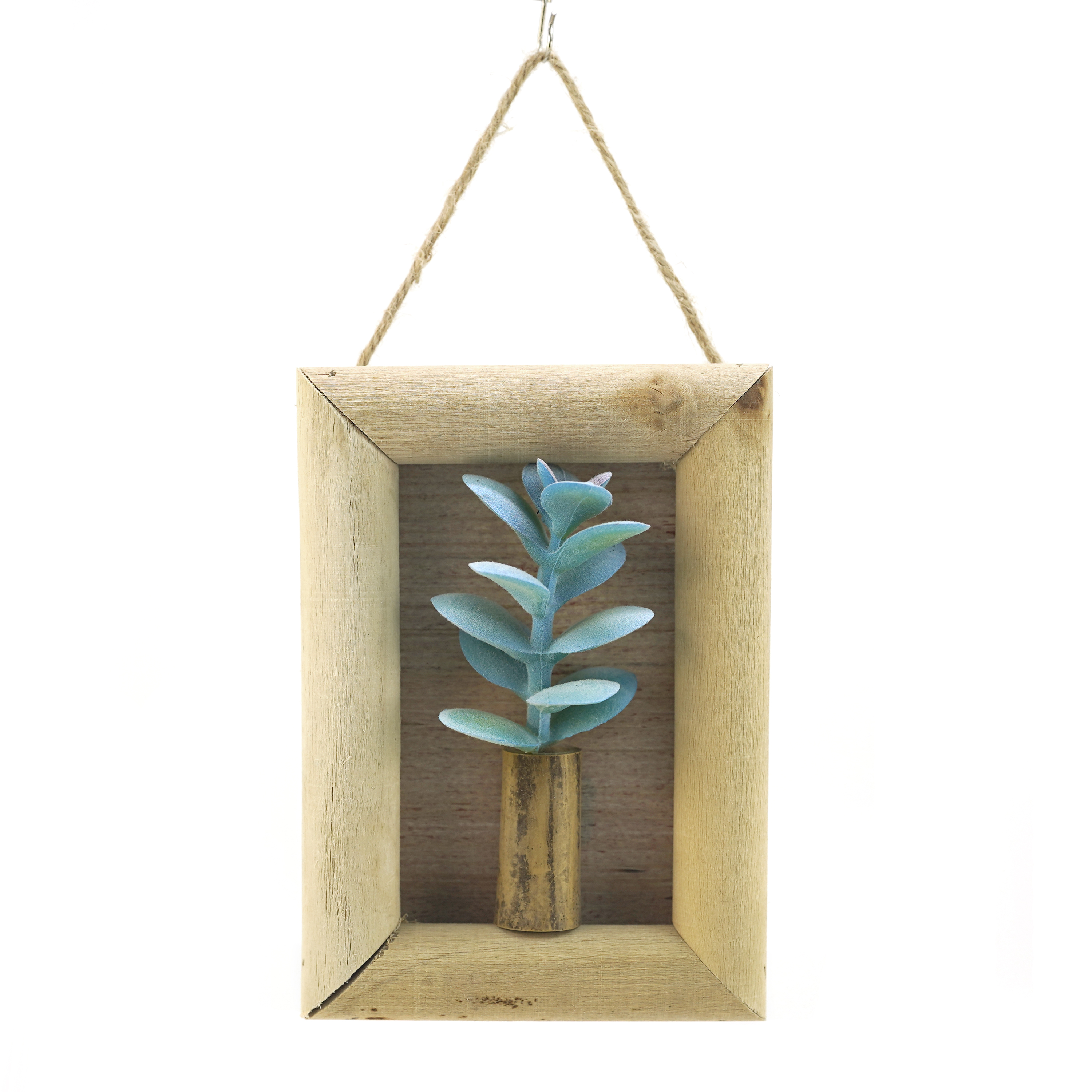 Boquetx Artificial Succulent Plant Tradescantia sillamontana in Wall Hanging Frame 5.7" x 4" x 1"