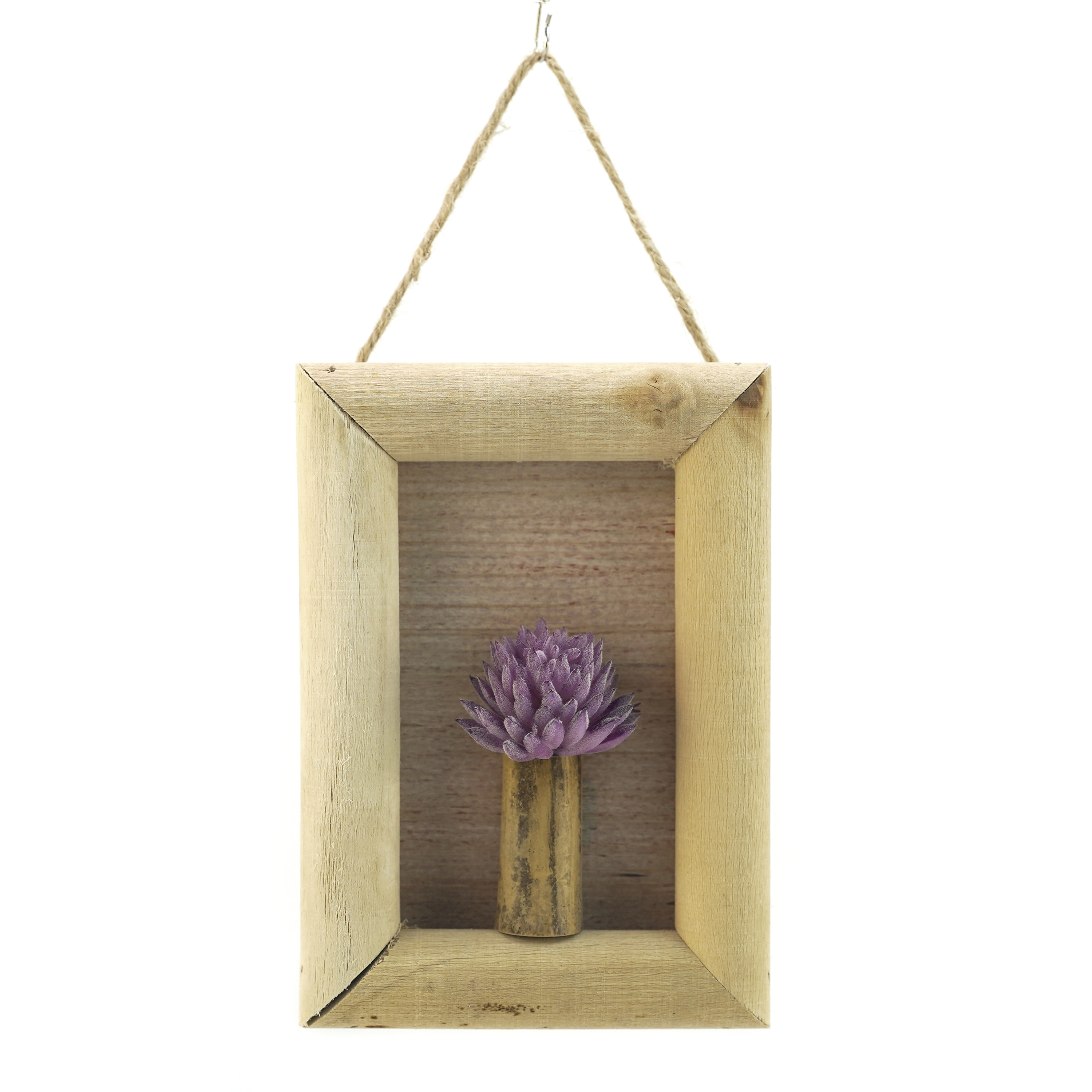 Boquetx Artificial Succulent Plant Purple Mini Echeveria bud in Wall Hanging Frame 5.7" x 4" x 1"