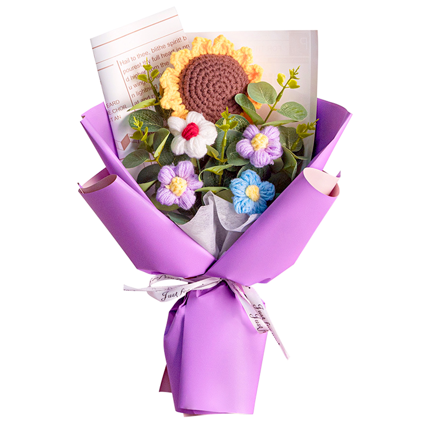 Boquetx Handmade Knitted Sunflower Artificial Flower Bouquet for