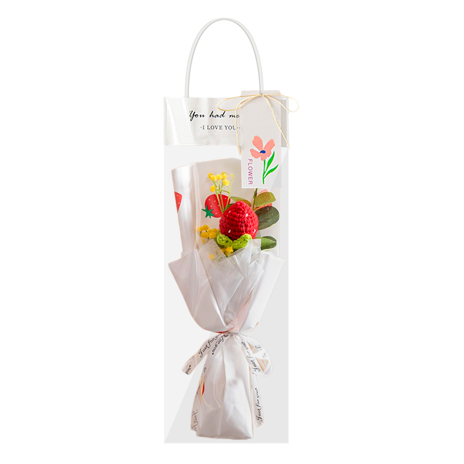 Boquetx Artificial Flower Handmade Knitted Strawberry Bouquet fo