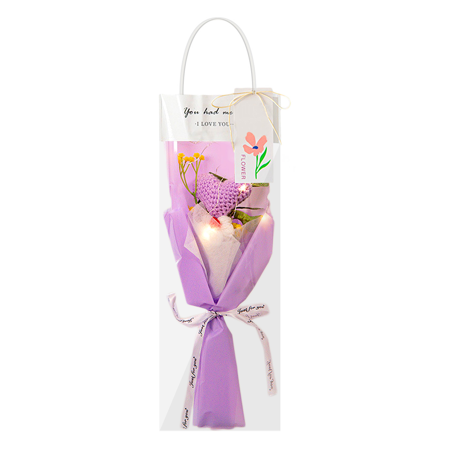 Boquetx Artificial Flower Handmade Knitted Purple Heart Bouquet
