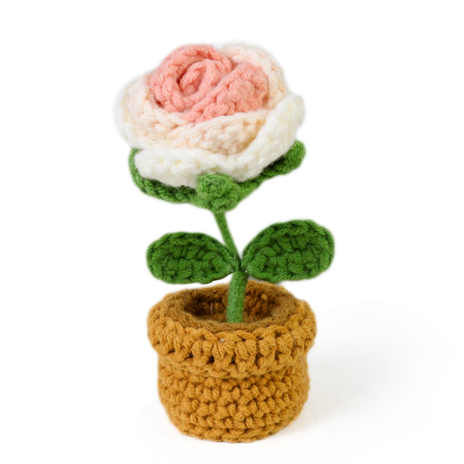 Boquetx Artificial Flowers Handmade Knitting Potted Pink Rose 15