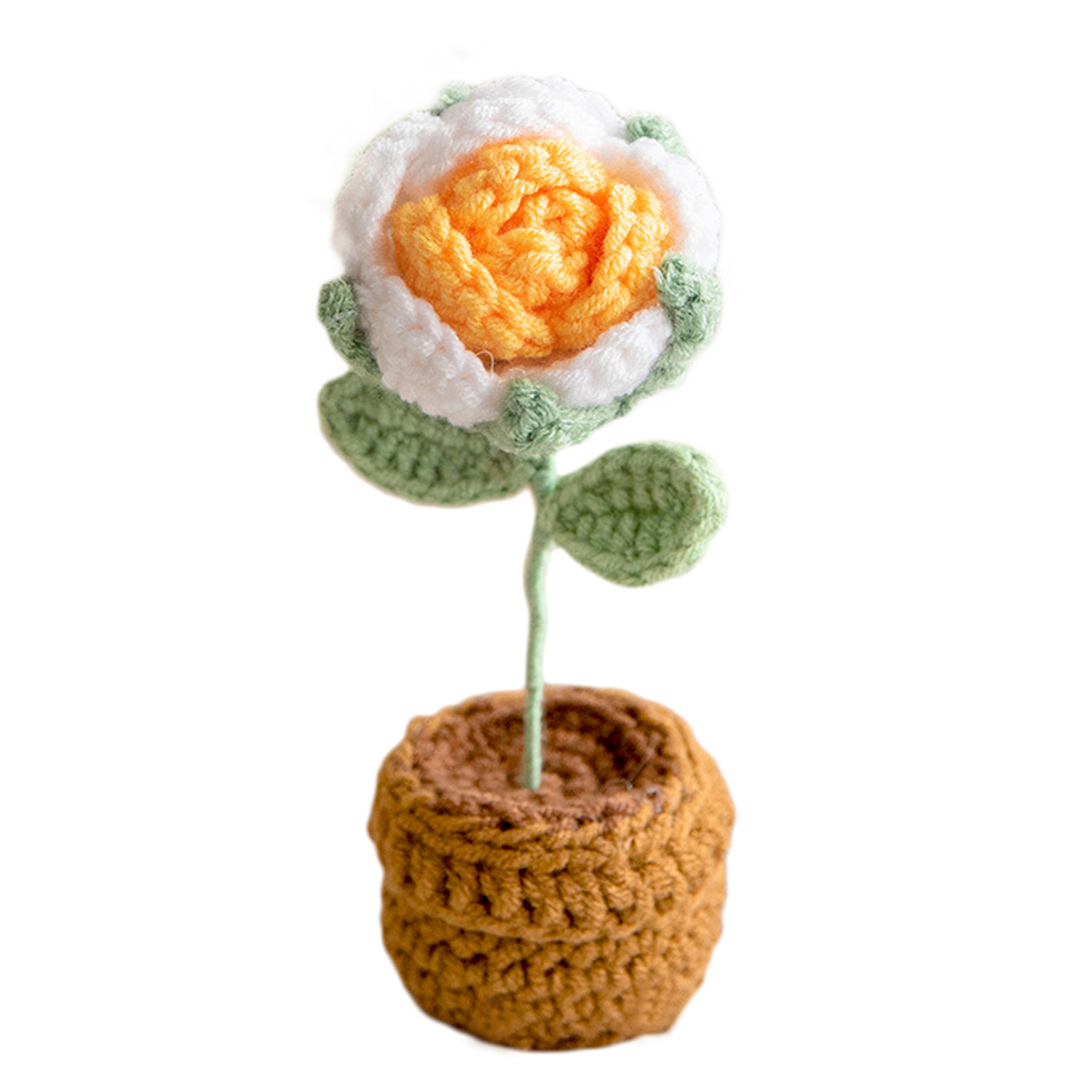 Boquetx Artificial Flowers Handmade Knitting Potted Yellow Rose